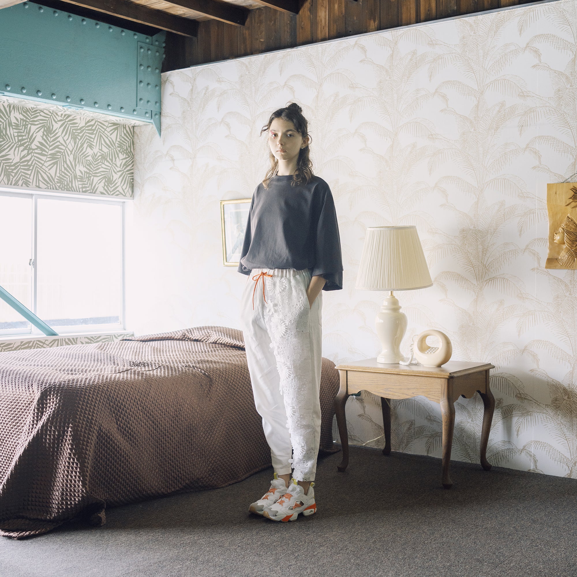 BSD25SS-17_White | Flower Lace Relax Pants | Color:White【BEDSIDEDRAMA_ベッドサイドドラマ】【archive】