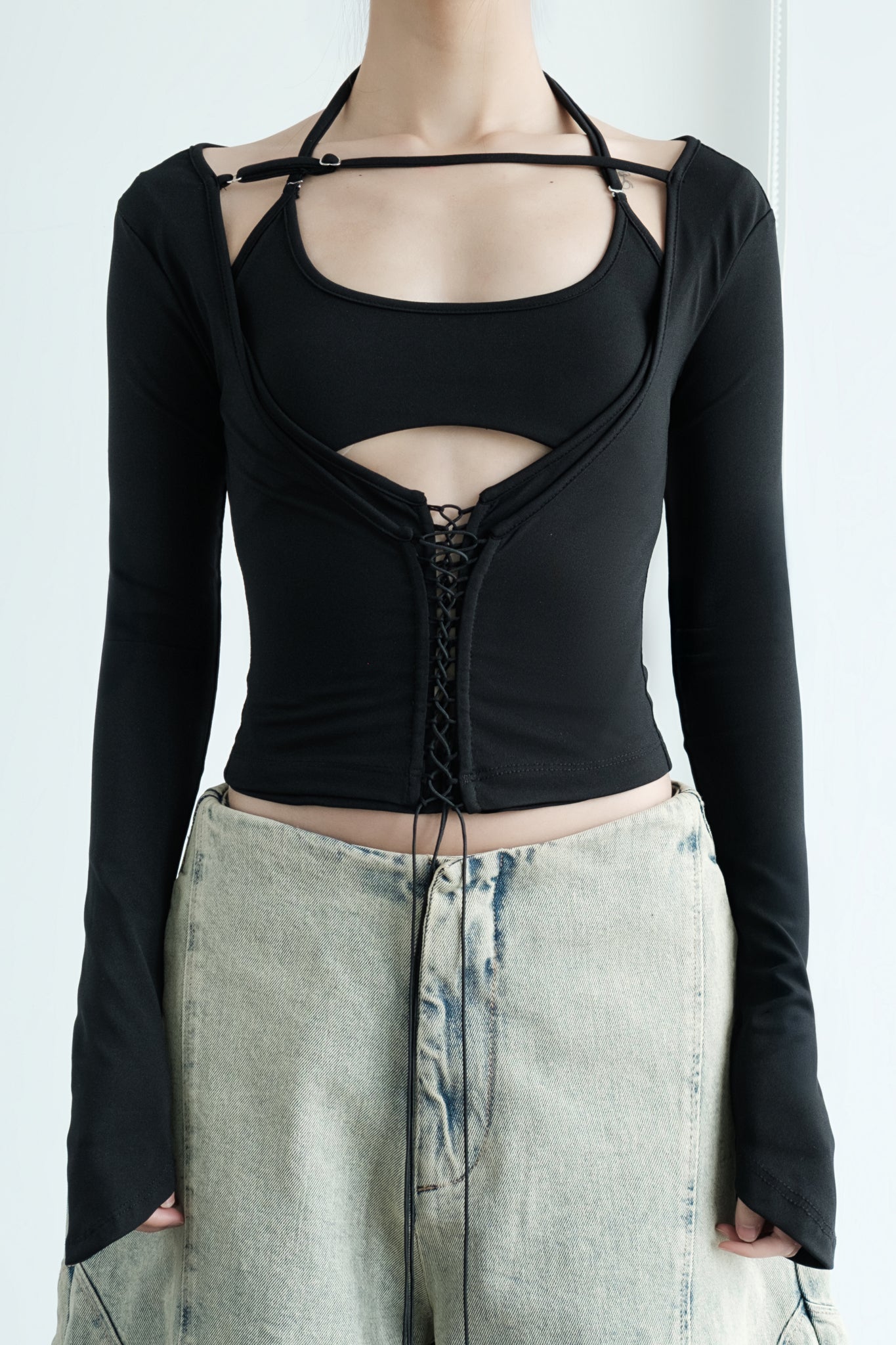 BISOU LONG SLEEVE TOP (BLACK) | Bunny Hill Concept