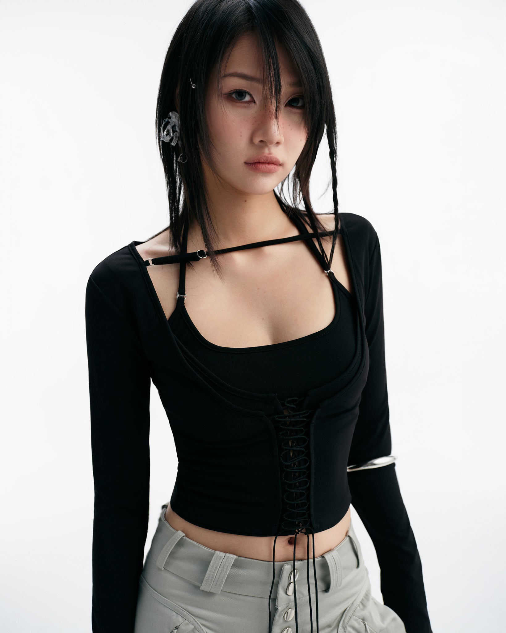 BISOU LONG SLEEVE TOP (BLACK) | Bunny Hill Concept