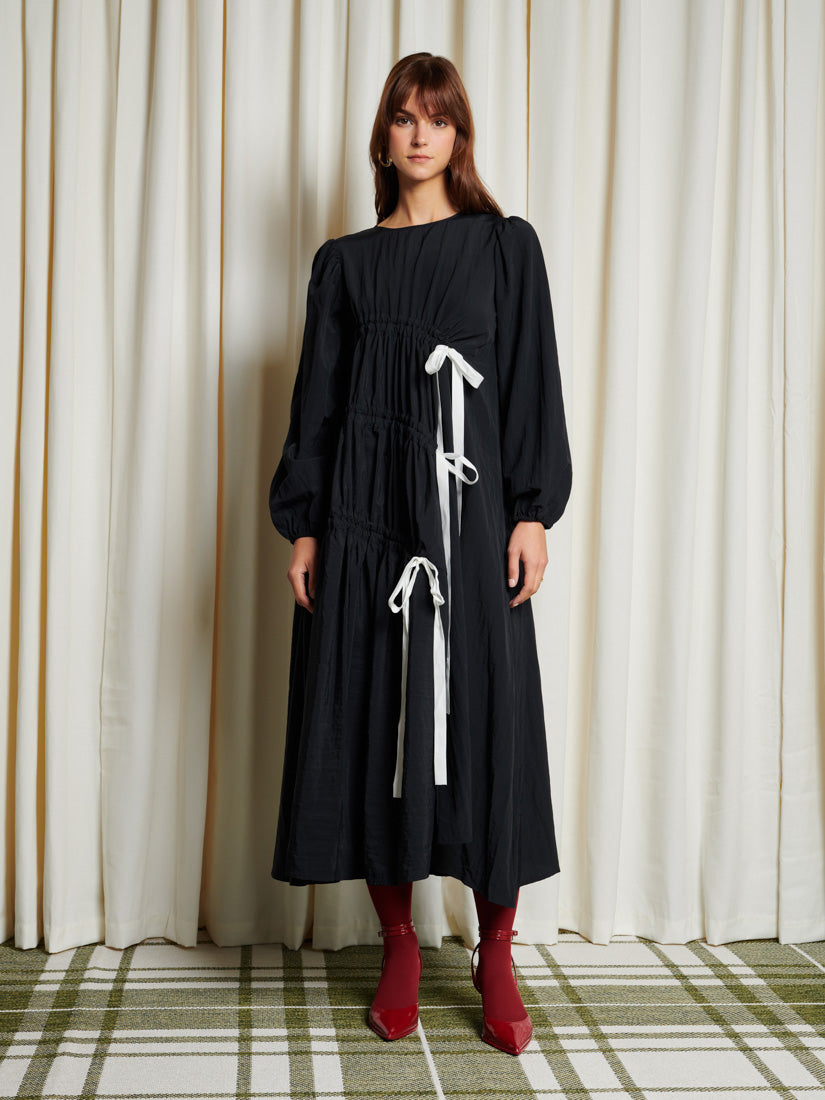 31GH00DRG931BLK | Campbell Ruched Midi Dress | Color:Black【GHOSPELL_ゴスペル】