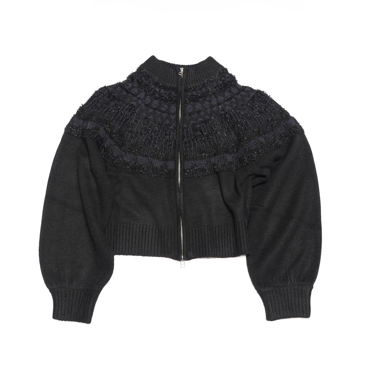 nordic pattern knit zip cardigan – Black | WHYTO