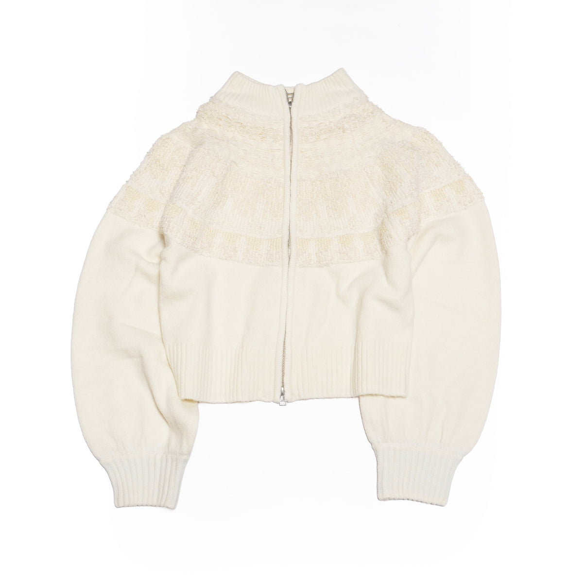 nordic pattern knit zip cardigan – Cream | WHYTO