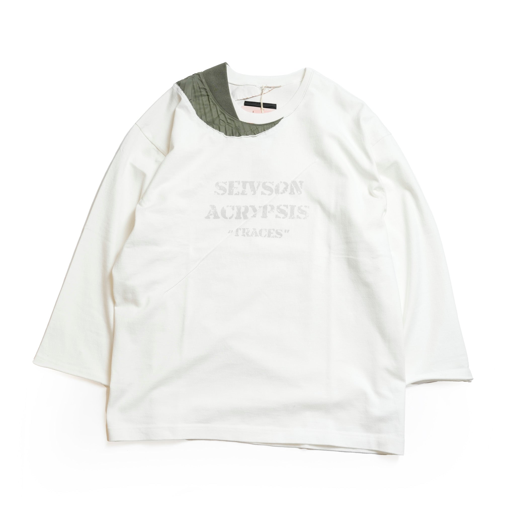 Seivson X (A)crypsis® MA-1 Multi-Processed Asymmetric Pleated T-Shirt ㄧ WHITE | Size:Free【(A)CRYPSIS®】【archive】【SEIVSON_セイヴソン】【archive】