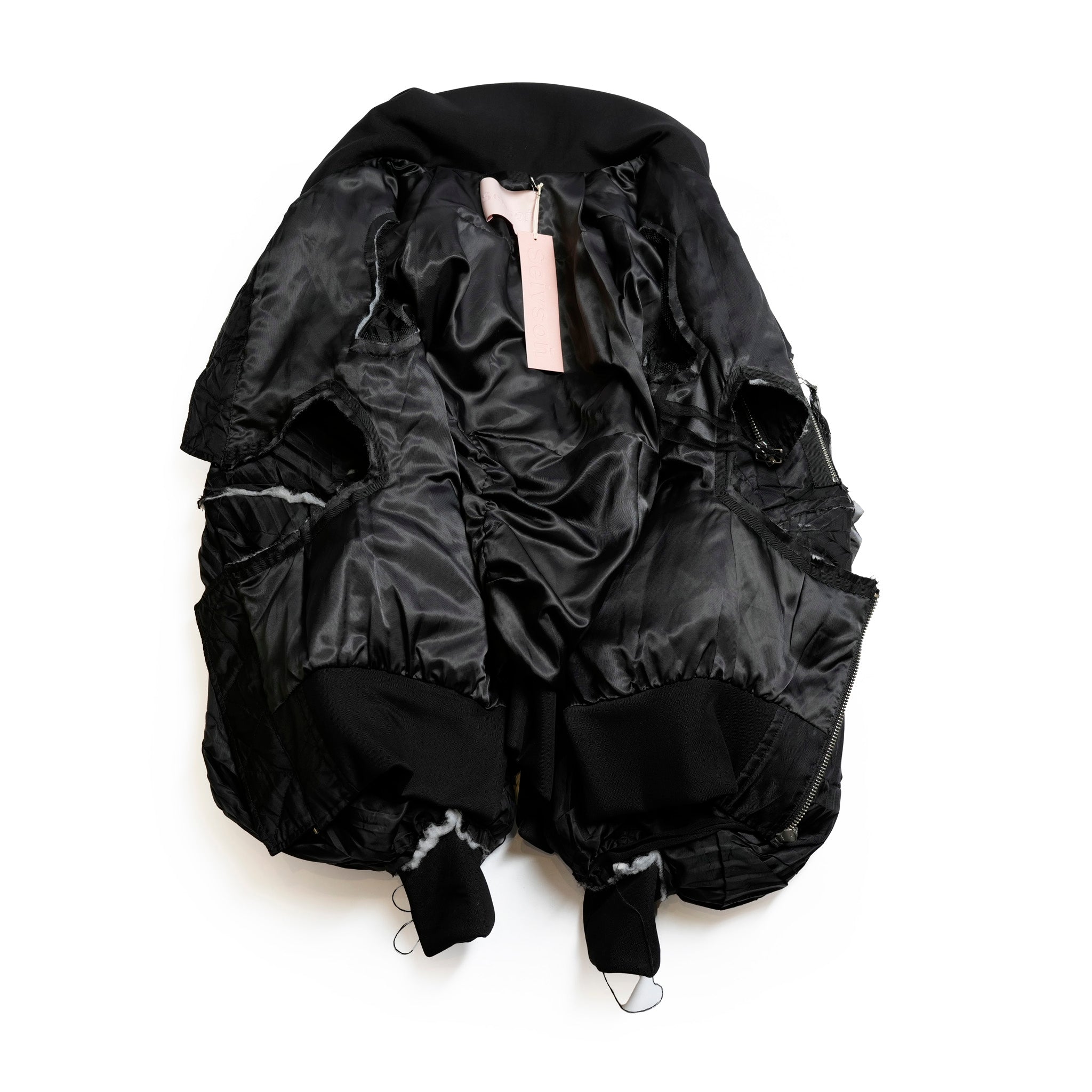 Seivson Deconstructed Hollow-Out Ruched Heavy-Processed MA-1 Bomber Jacket ㄧ Black | Size:Free【(A)CRYPSIS®】【archive】【SEIVSON_セイヴソン】【archive】
