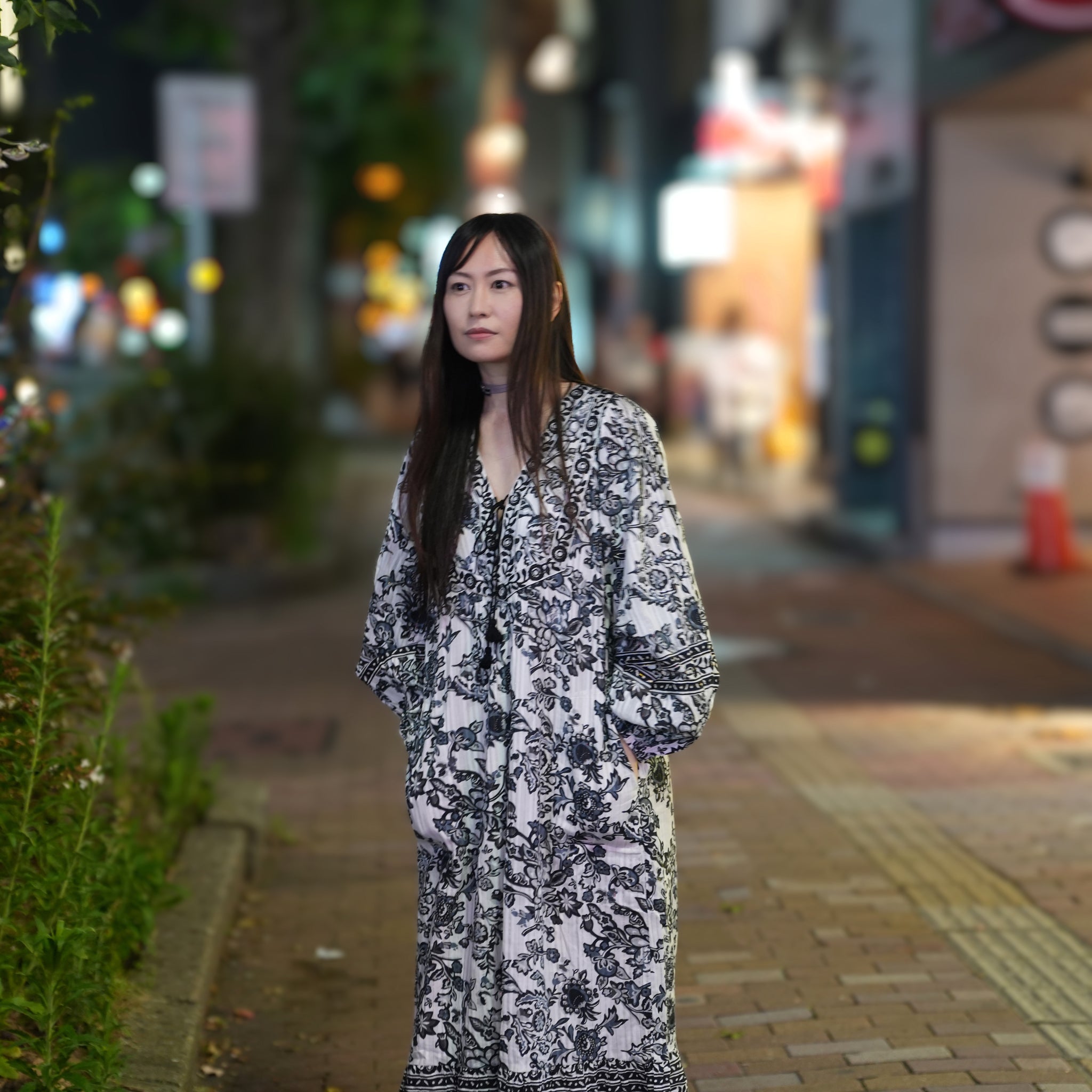 Paisley Flower Print Dress – Black | SARAMALLIKA