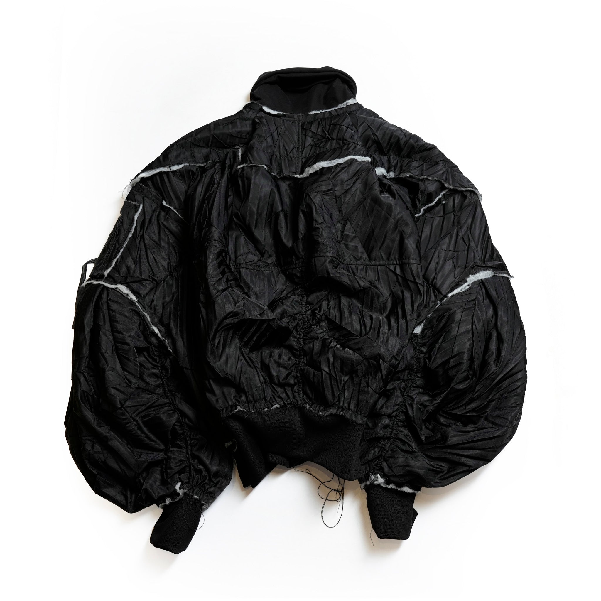 Seivson Deconstructed Hollow-Out Ruched Heavy-Processed MA-1 Bomber Jacket ㄧ Black | Size:Free【(A)CRYPSIS®】【archive】【SEIVSON_セイヴソン】【archive】
