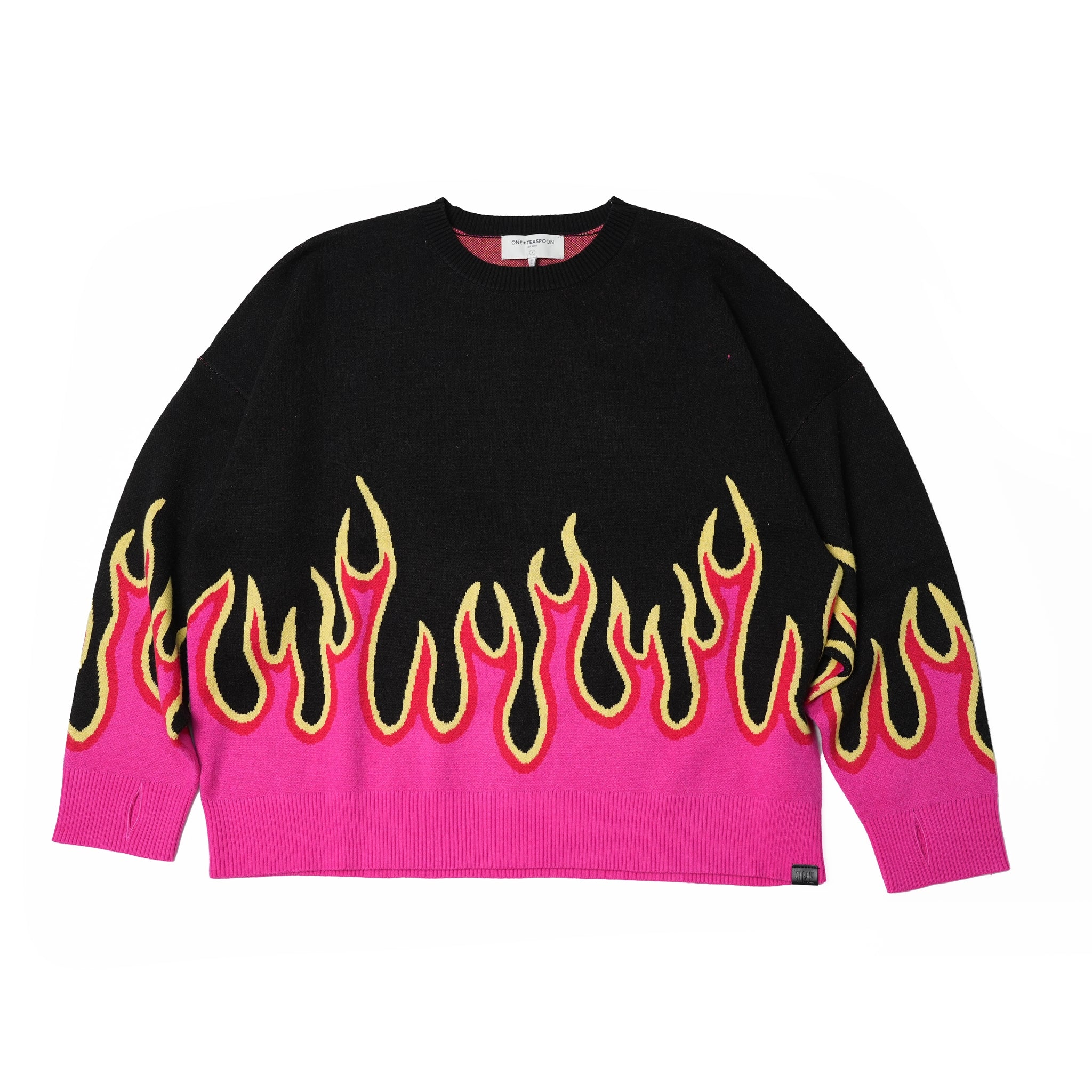 ON FIRE INTARSIA SWEATER – BLACK | ONE TEASPOON