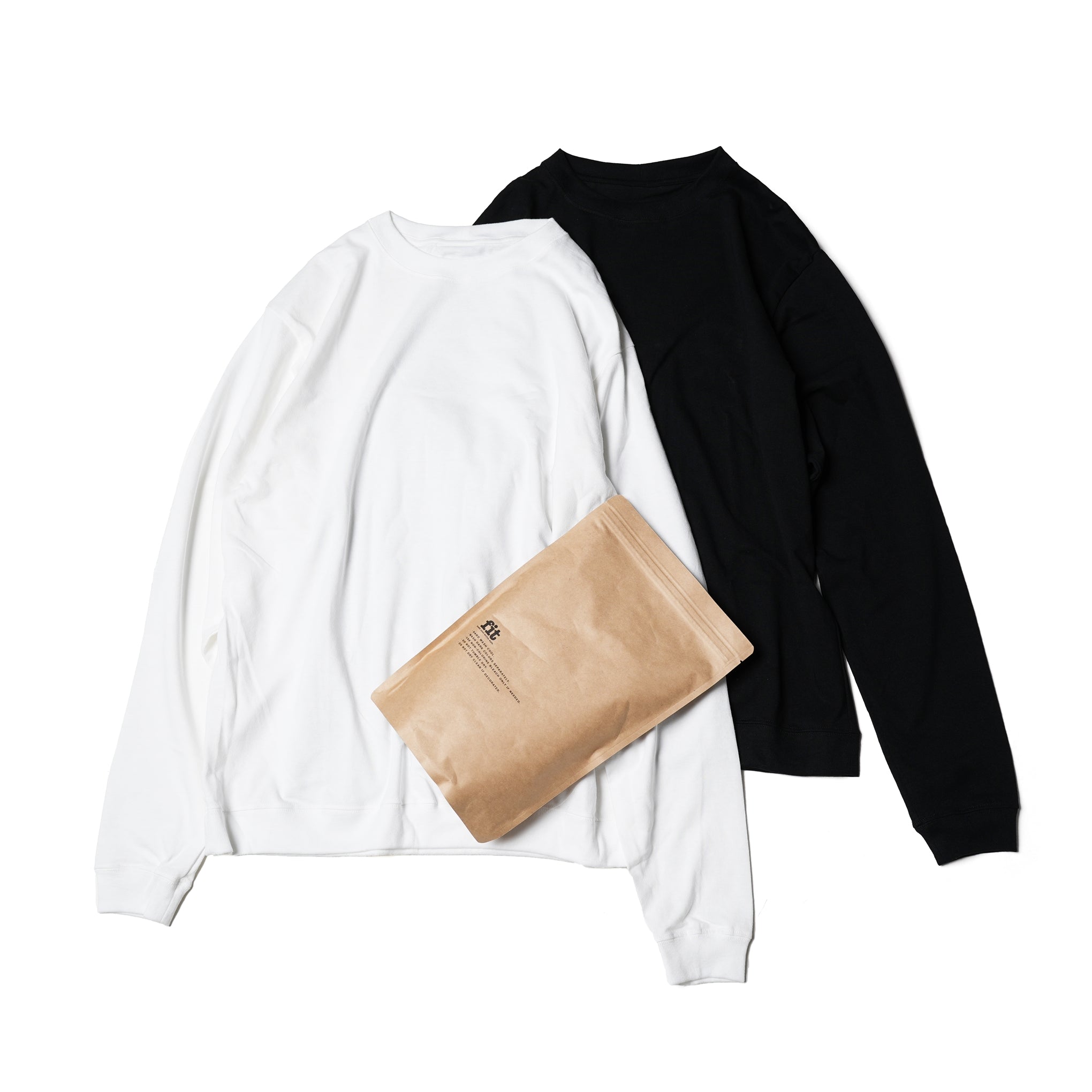FIT-02 | WIDE CREW NECK L/S T-SHIRTS | Color:White/Black【FIT_フィット】