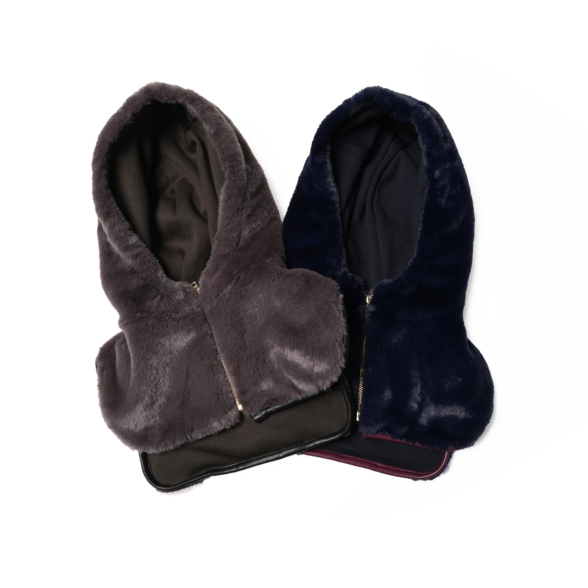 No:WG1034 | Name:ファーフードカラー | Color:Gray/Navy | Size-Free【REHERSALL_リハーズオール】