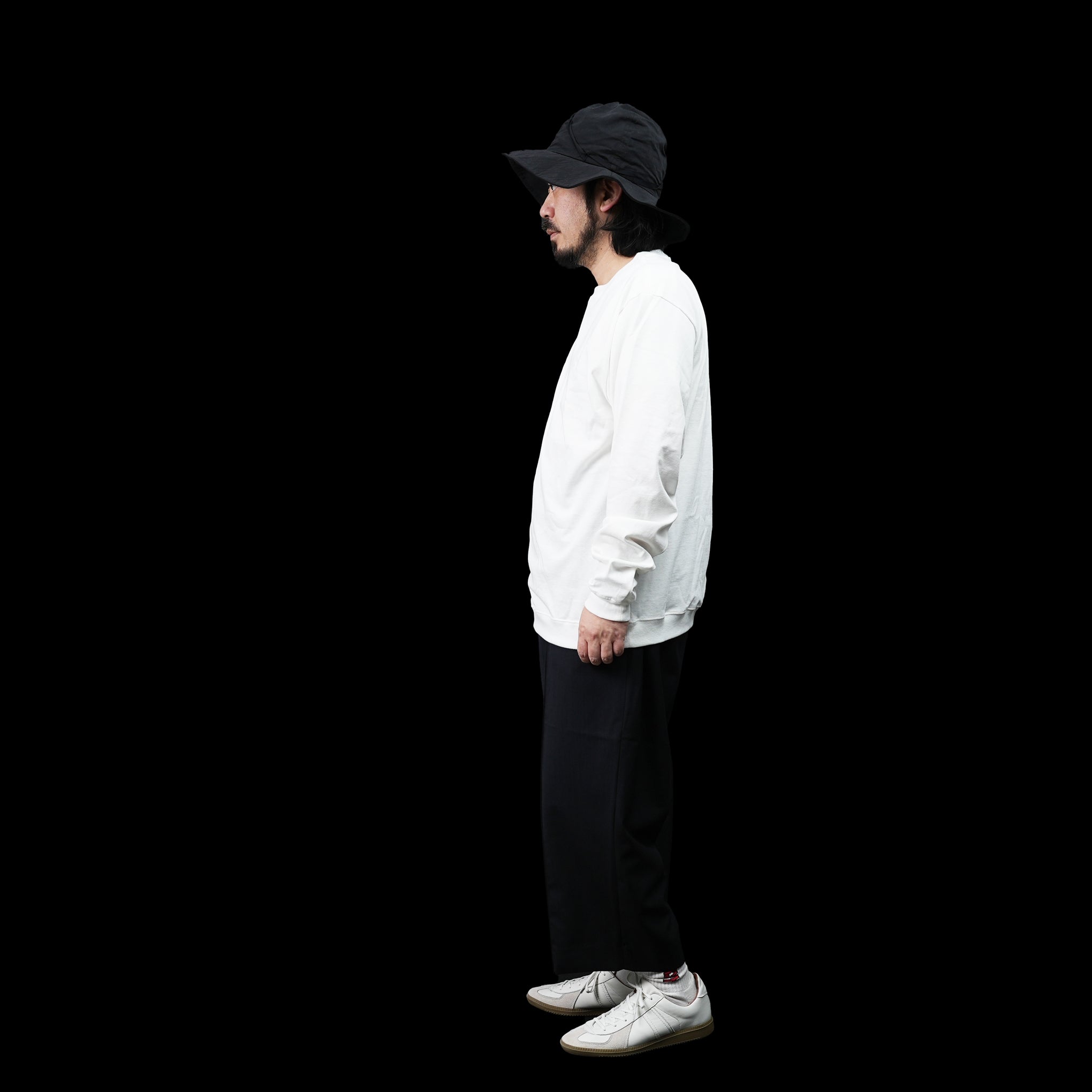 FIT-02 | WIDE CREW NECK L/S T-SHIRTS | Color:White/Black【FIT_フィット】
