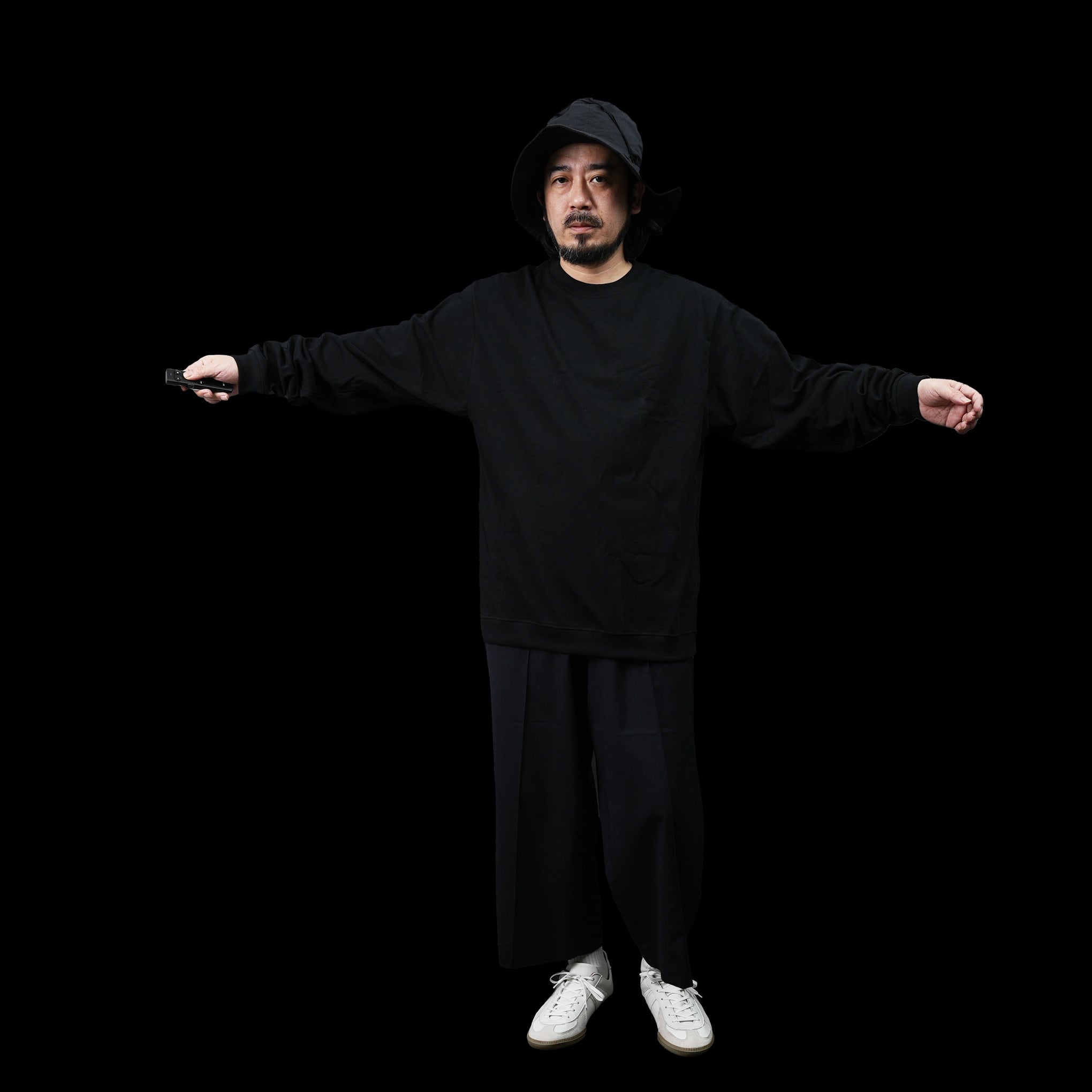 FIT-02 | WIDE CREW NECK L/S T-SHIRTS | Color:White/Black【FIT_フィット】