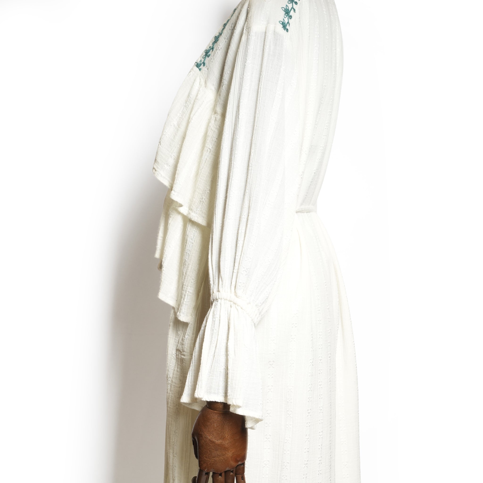 COTTON JACQUARD CORD EMBROIDERY DRESS – Ecru | SARAMALLIKA