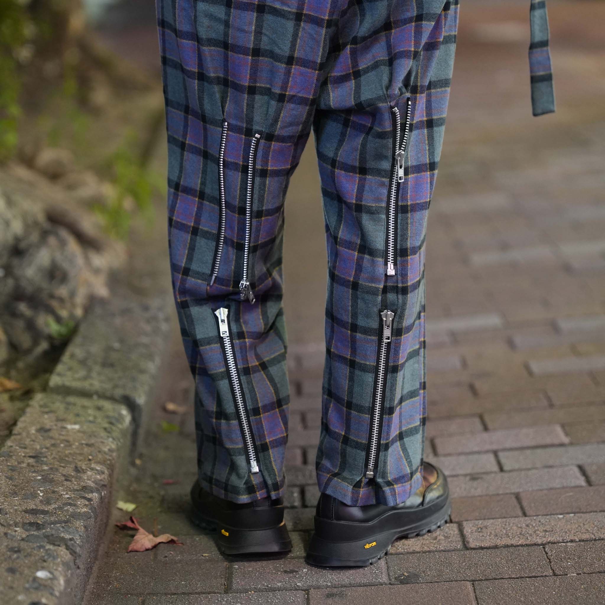 ef404-21 | Check bondage wide Pants | Color:Green check【EFFECTEN_エフェクテン】