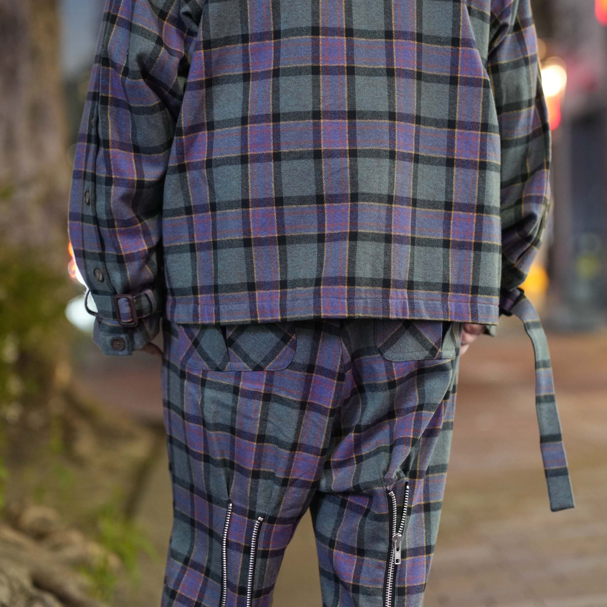 ef404-21 | Check bondage wide Pants | Color:Green check【EFFECTEN_エフェクテン】