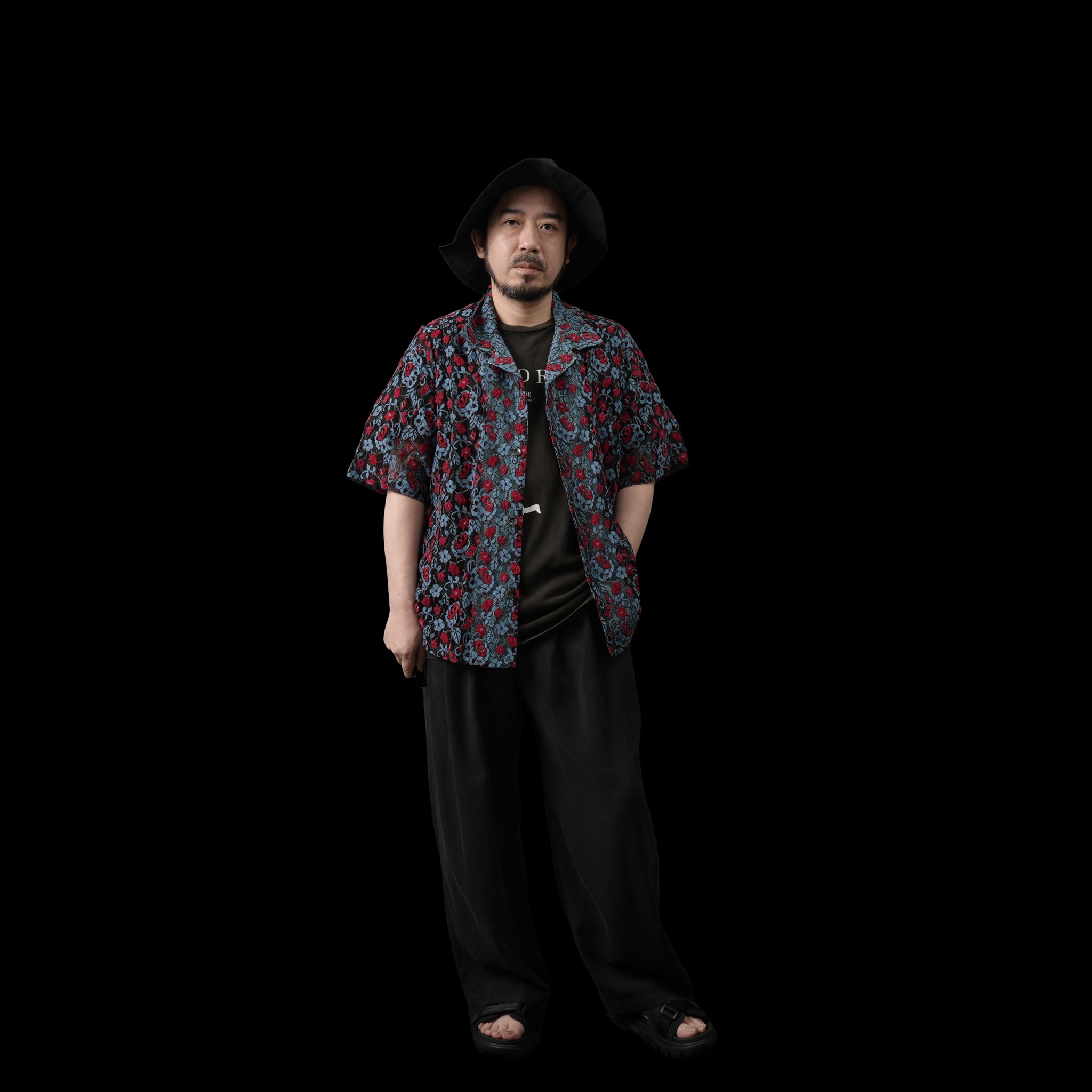 No:ps23t01 | Name:Neon Lace Shirt | Color:Blue&Red【PLATEAU STUDIO_プラトー スタジオ】
