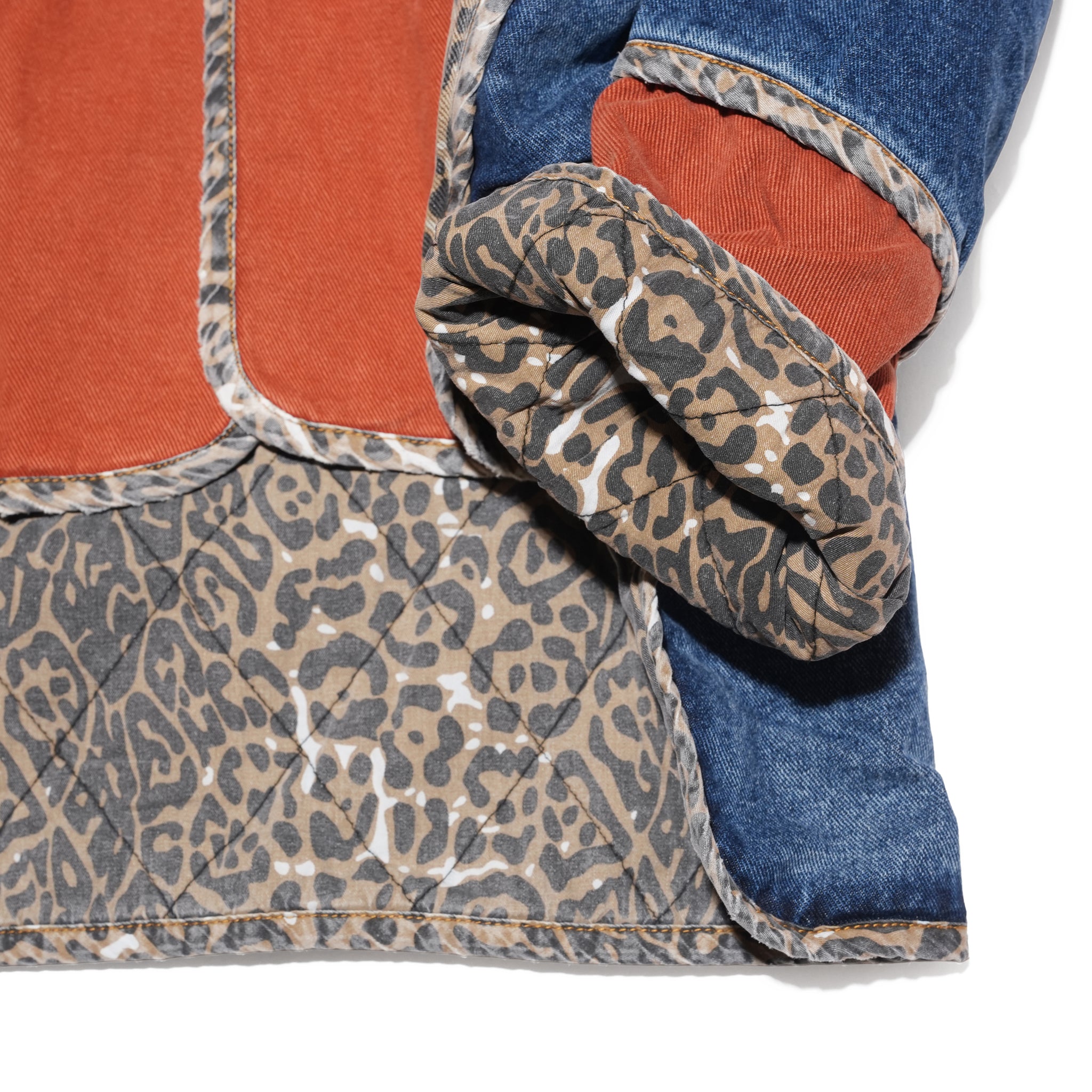 BANG BANG REVERSIBLE COLOUR BLOCKED DENIM WADDED JACKET – Animal Blue Rust | ONE TEASPOON