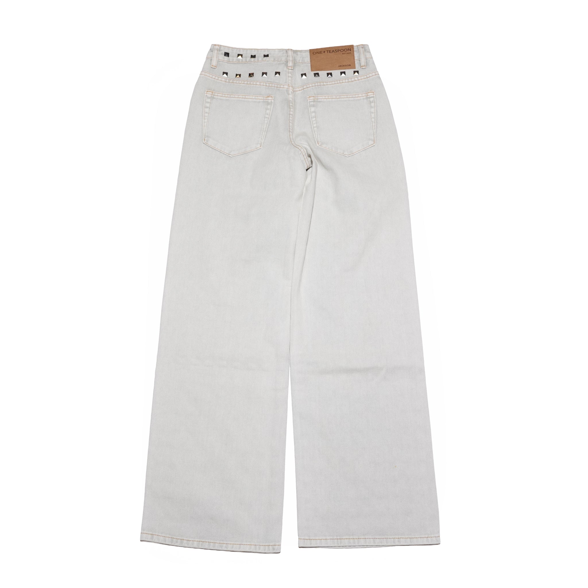 JACKSON MID WAIST WIDE LEG STUDDED DENIM JEANS – Antique Khaki | ONE TEASPOON