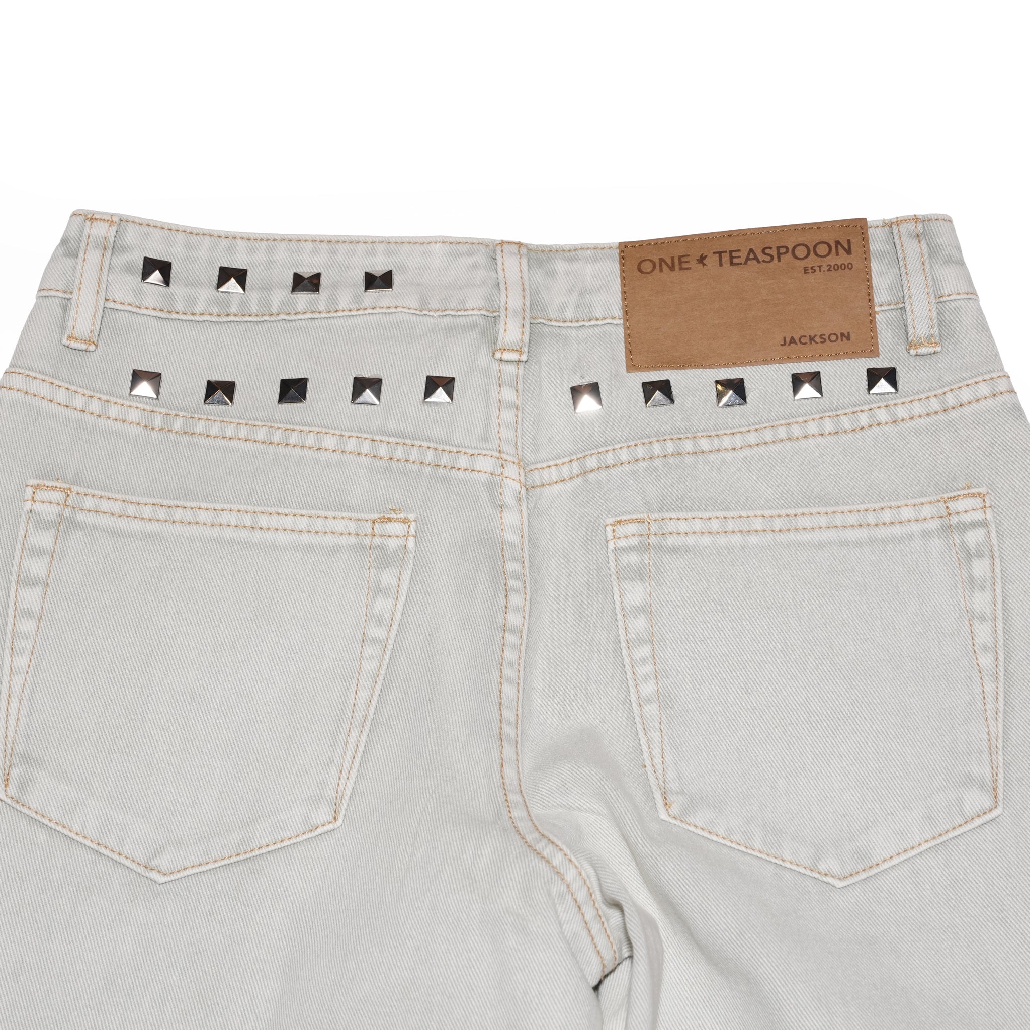 JACKSON MID WAIST WIDE LEG STUDDED DENIM JEANS – Antique Khaki | ONE TEASPOON