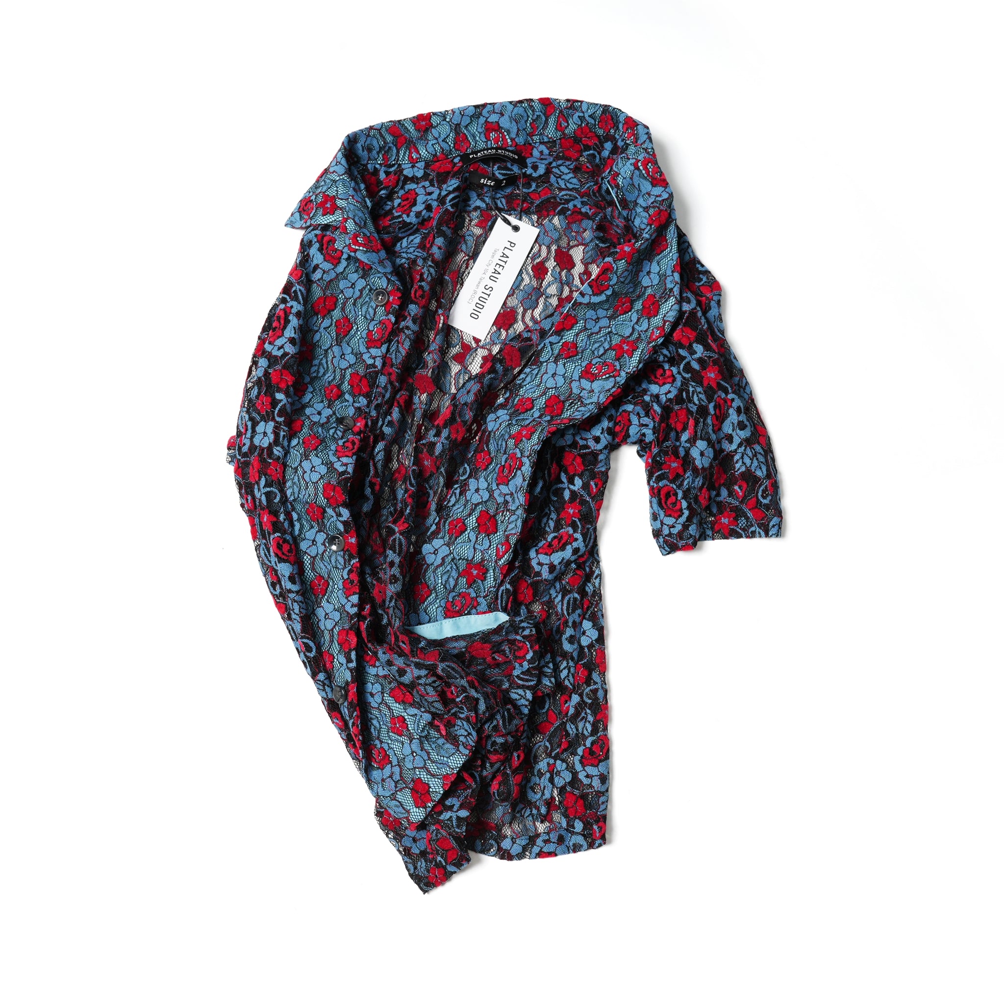 No:ps23t01 | Name:Neon Lace Shirt | Color:Blue&Red【PLATEAU STUDIO_プラトー スタジオ】