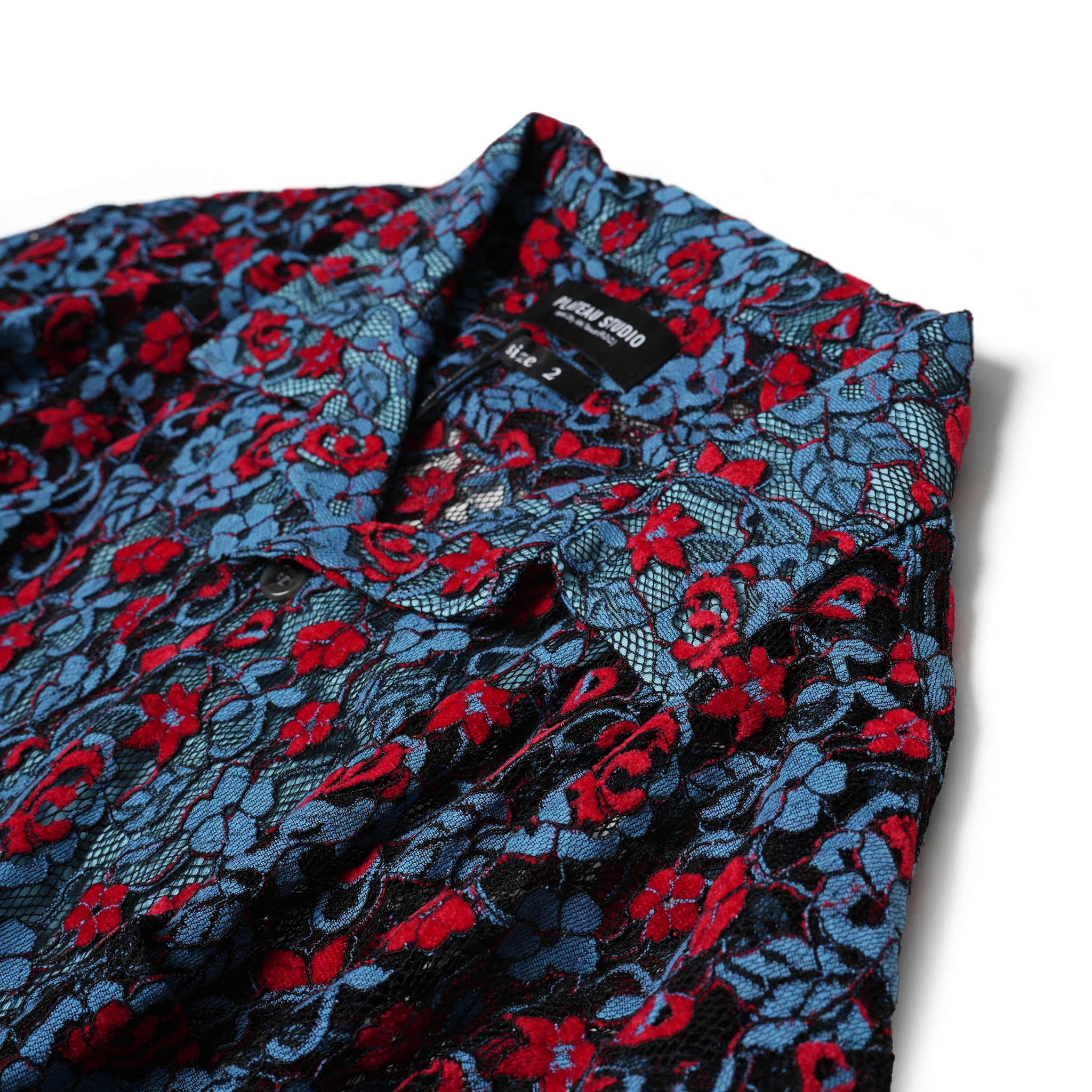 No:ps23t01 | Name:Neon Lace Shirt | Color:Blue&Red【PLATEAU STUDIO_プラトー スタジオ】