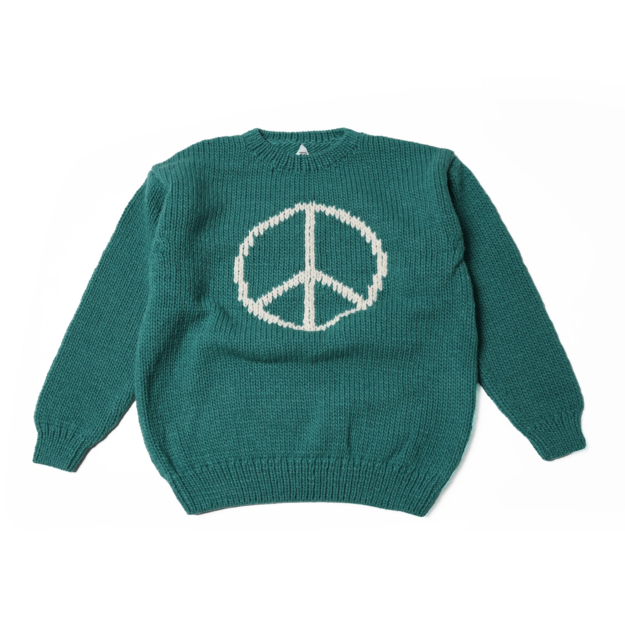 tl23f002b | peace hand knit crew | Color:Green【THRIFTY LOOK_スリフティールック】