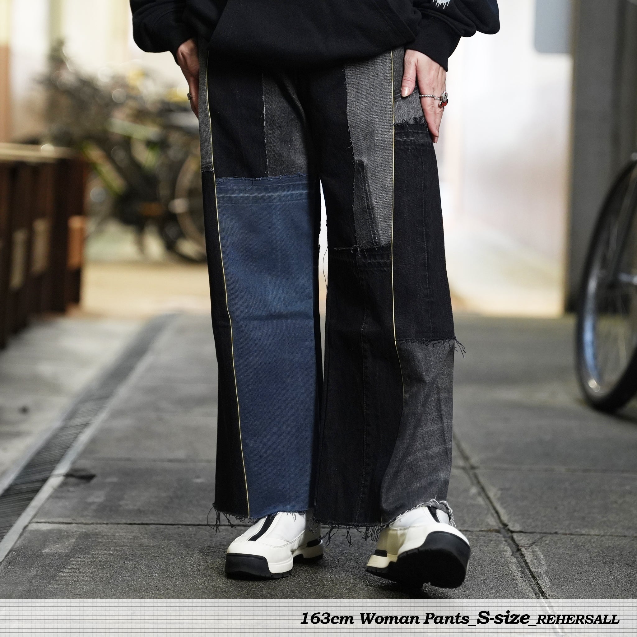 AT-268 | パッチワークデニムパンツ パターンver | Color:24 | Size:S【REHERSALL_リハーズオール】