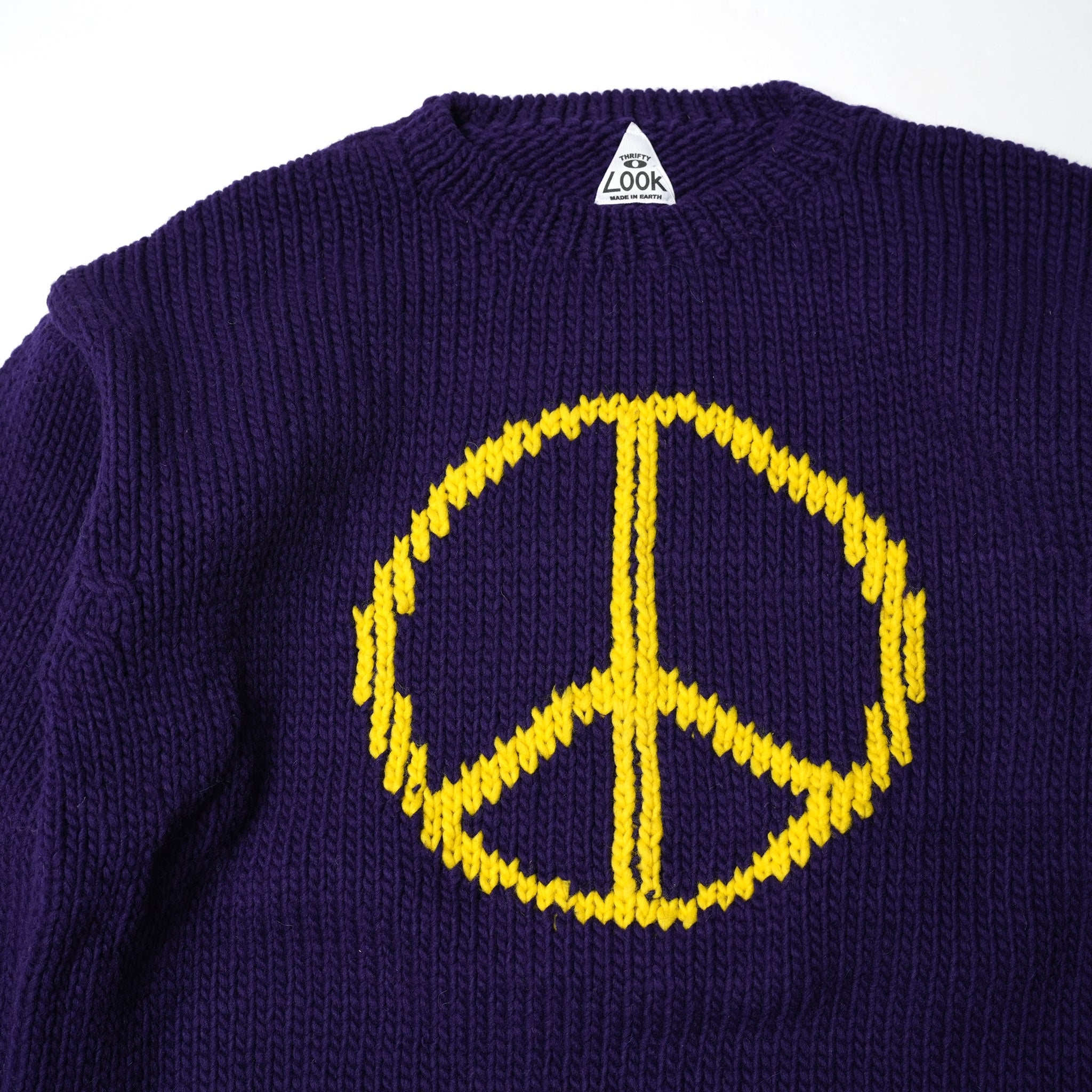 No:tl23f002a | Name:peace hand knit crew | Color:Purple【THRIFTY LOOK_スリフティールック】