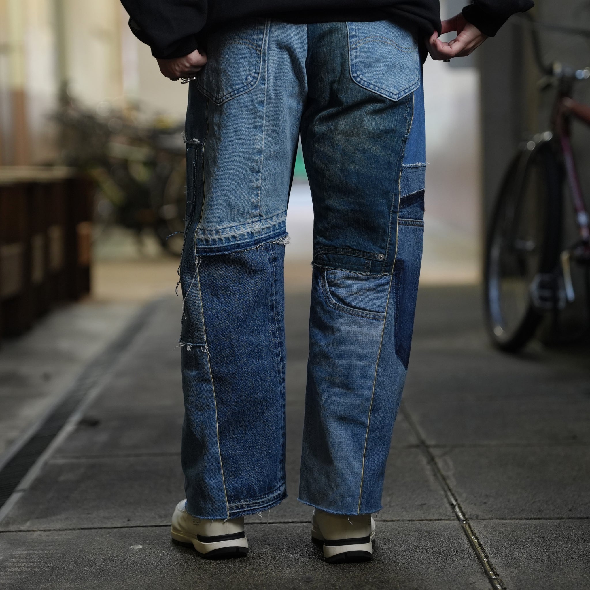 AT-268 | パッチワークデニムパンツ パターンver | Color:6 | Size:S【REHERSALL_リハーズオール】