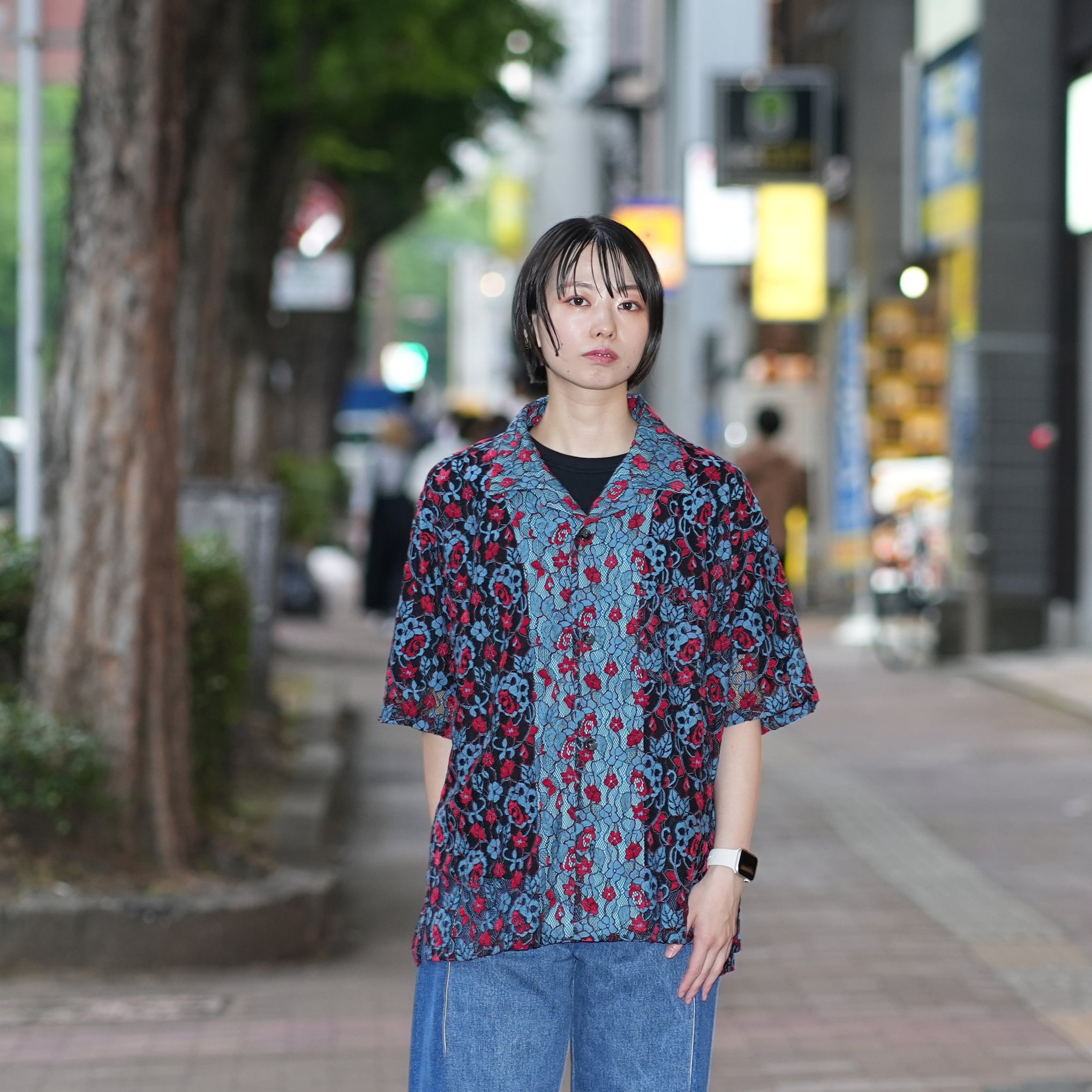 No:ps23t01 | Name:Neon Lace Shirt | Color:Blue&Red【PLATEAU STUDIO_プラトー スタジオ】