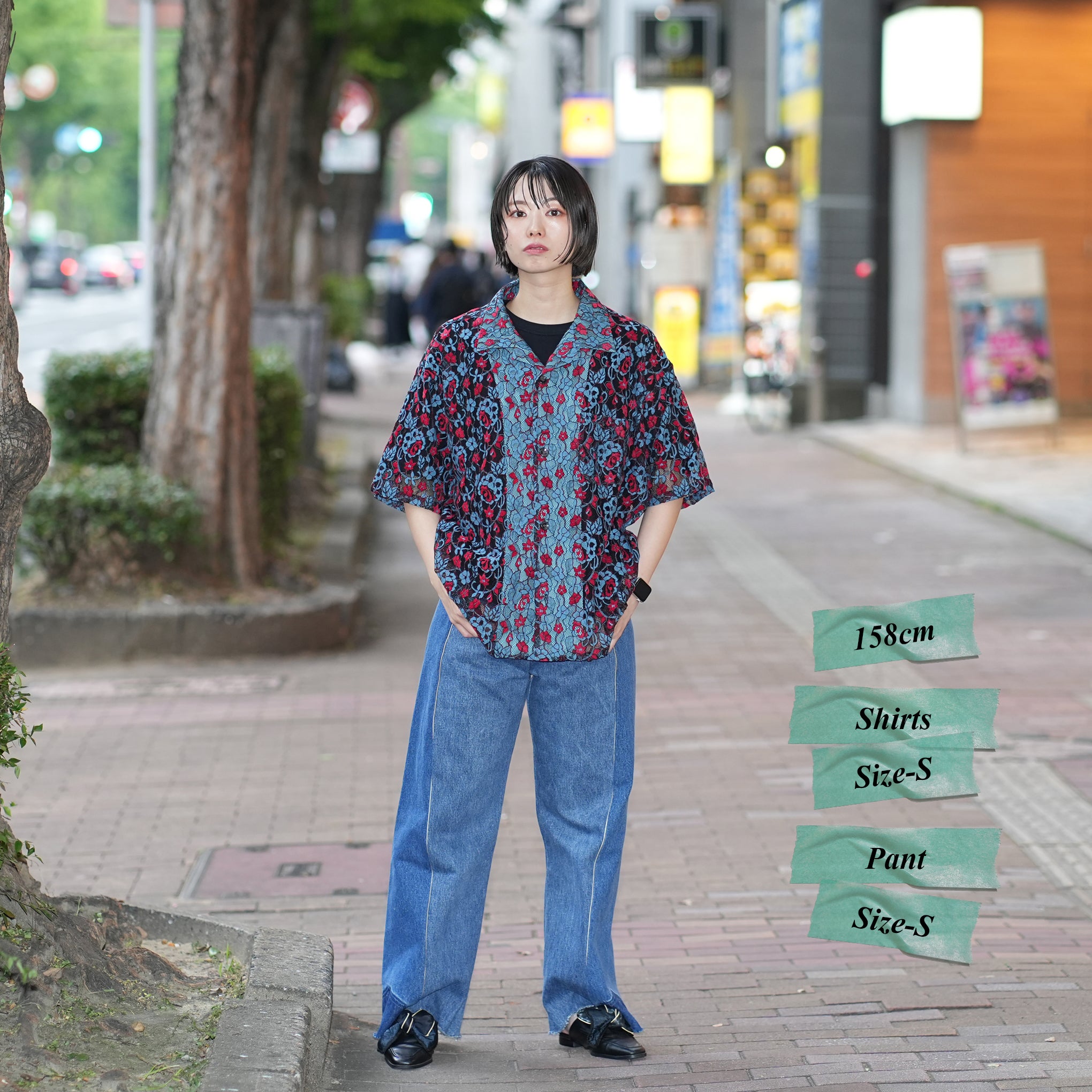No:ps23t01 | Name:Neon Lace Shirt | Color:Blue&Red【PLATEAU STUDIO_プラトー スタジオ】