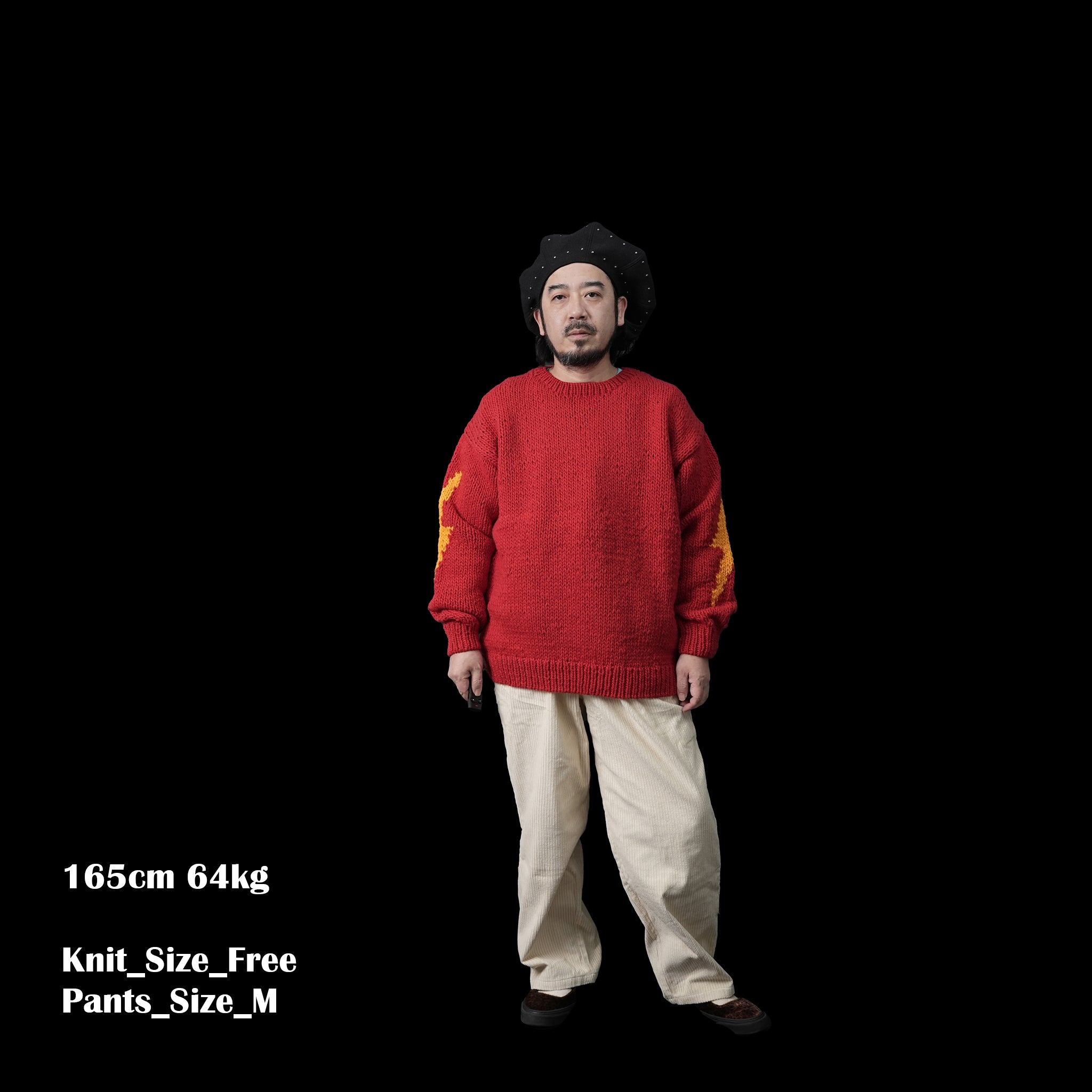 No:tl23f003b | Name:lightning hand knit crew | Color:Red【THRIFTY LOOK_スリフティールック】