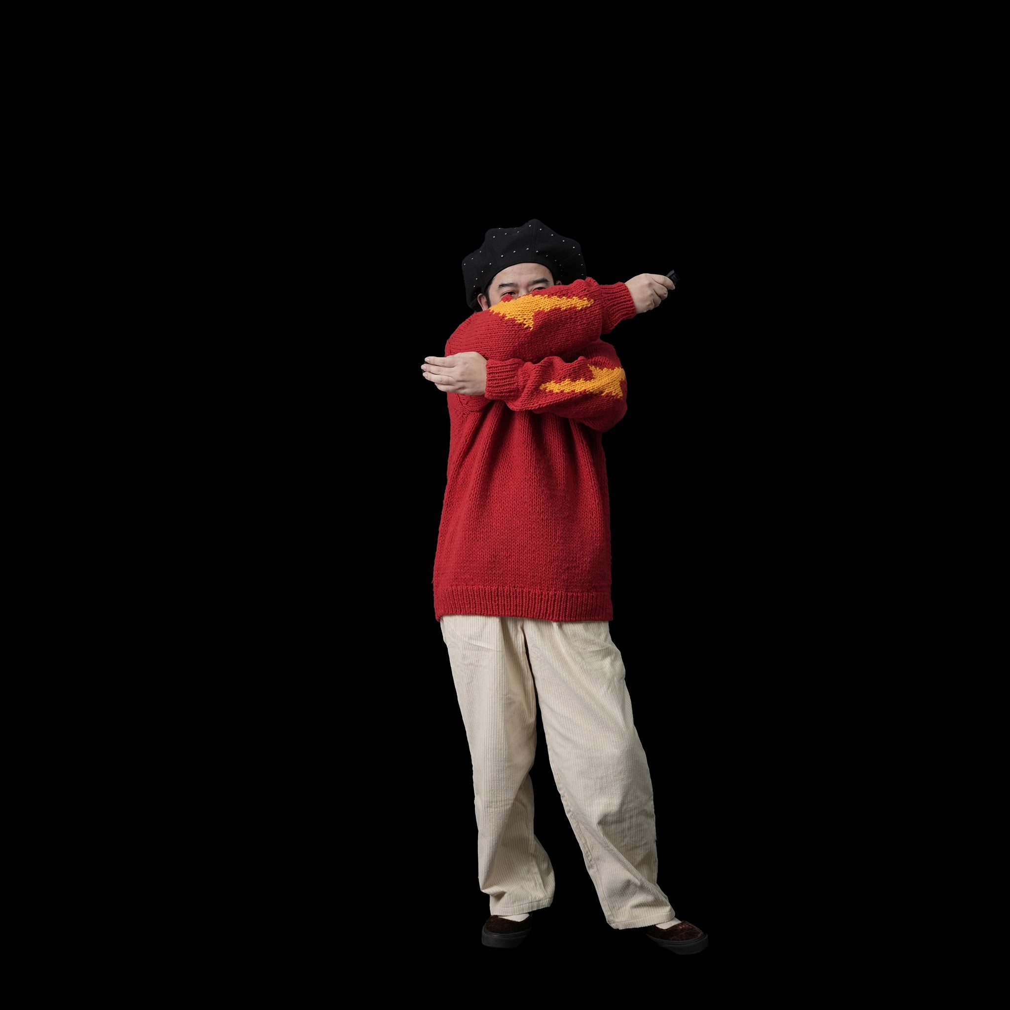 No:tl23f003b | Name:lightning hand knit crew | Color:Red【THRIFTY LOOK_スリフティールック】