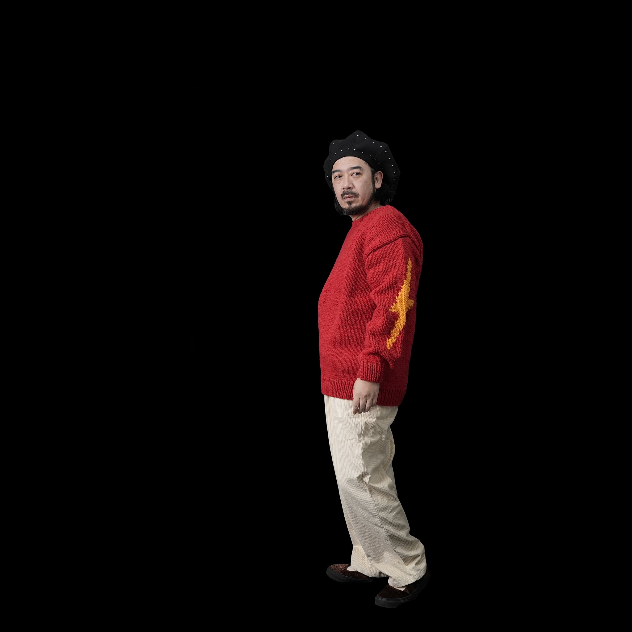 No:tl23f003b | Name:lightning hand knit crew | Color:Red【THRIFTY LOOK_スリフティールック】