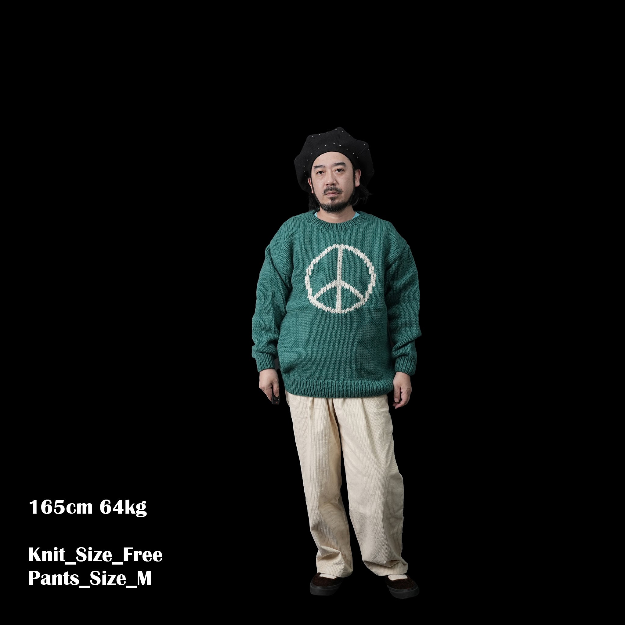 tl23f002b | peace hand knit crew | Color:Green【THRIFTY LOOK_スリフティールック】