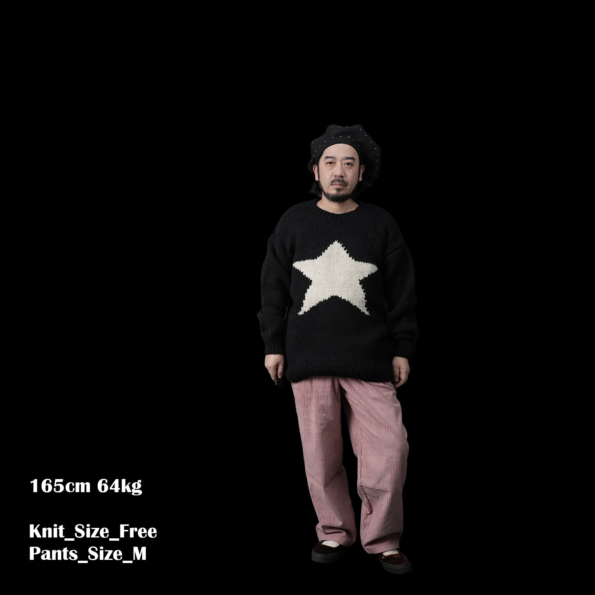 No:tl23f001 | Name:star hand knit crew | Color:Black【THRIFTY LOOK_スリフティールック】