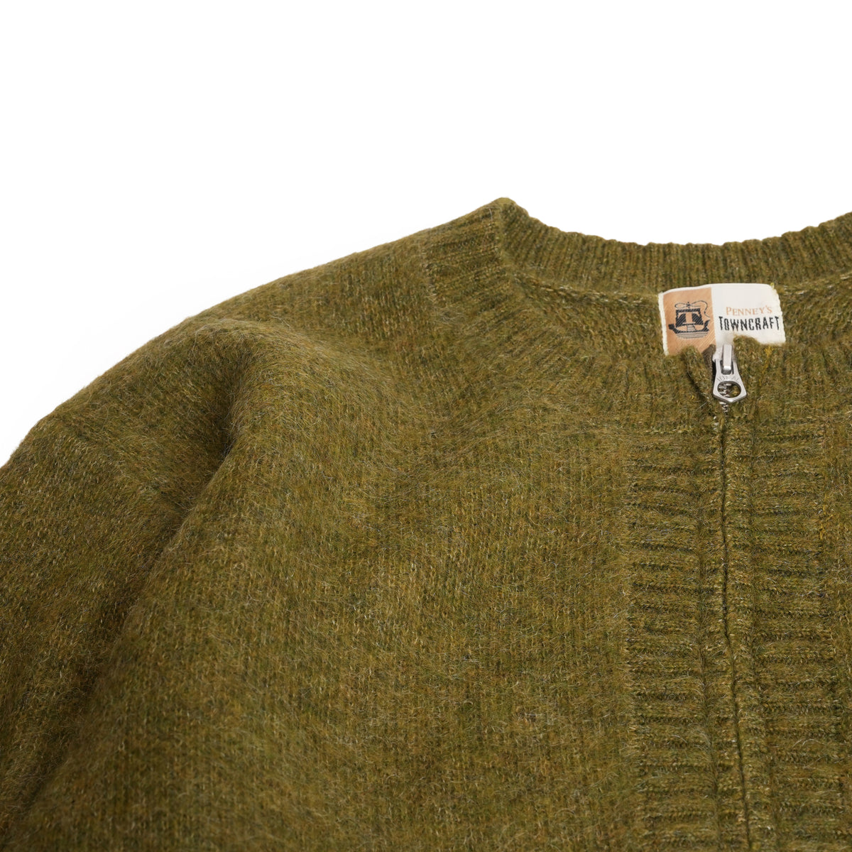 Mohair Shaggy Zip-Up Cardigan – Olive | TOWNCRAFT