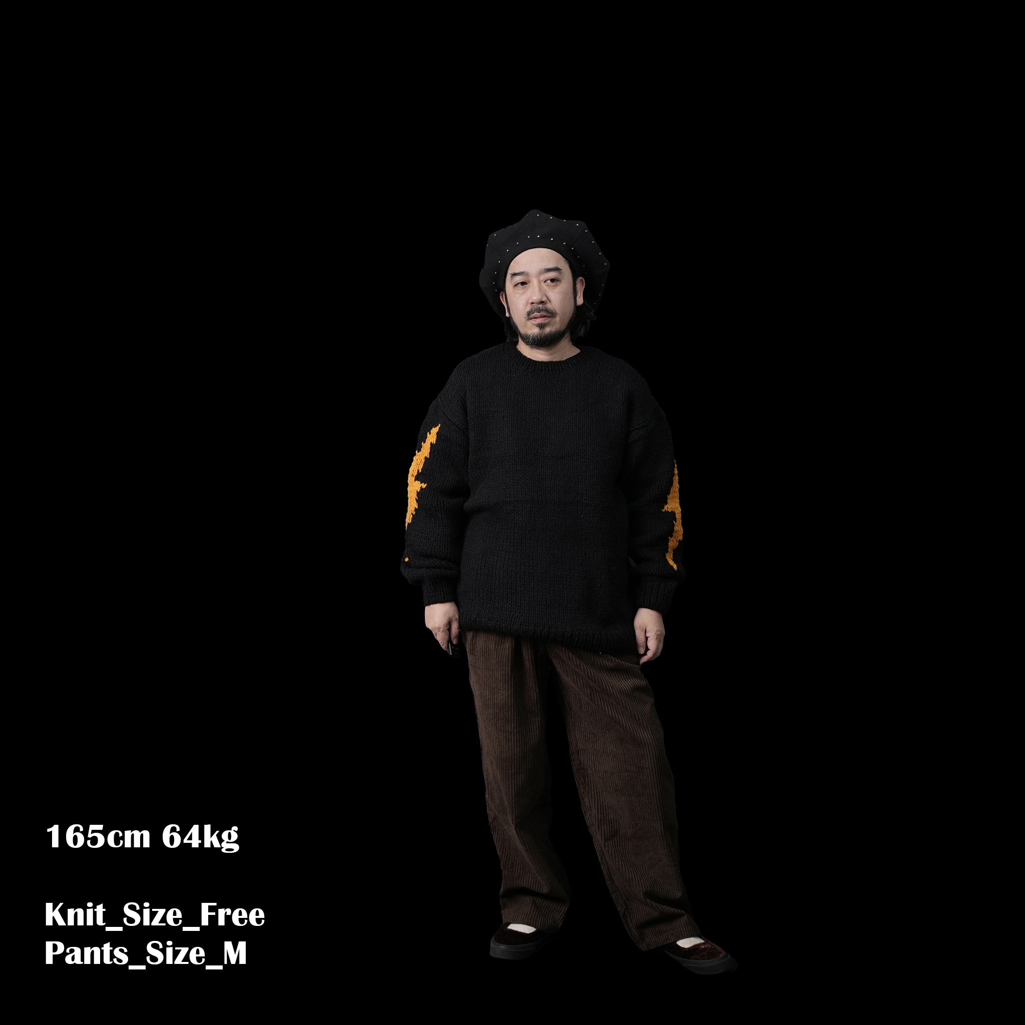 No:tl23f003a | Name:lightning hand knit crew | Color:Black【THRIFTY LOOK_スリフティールック】