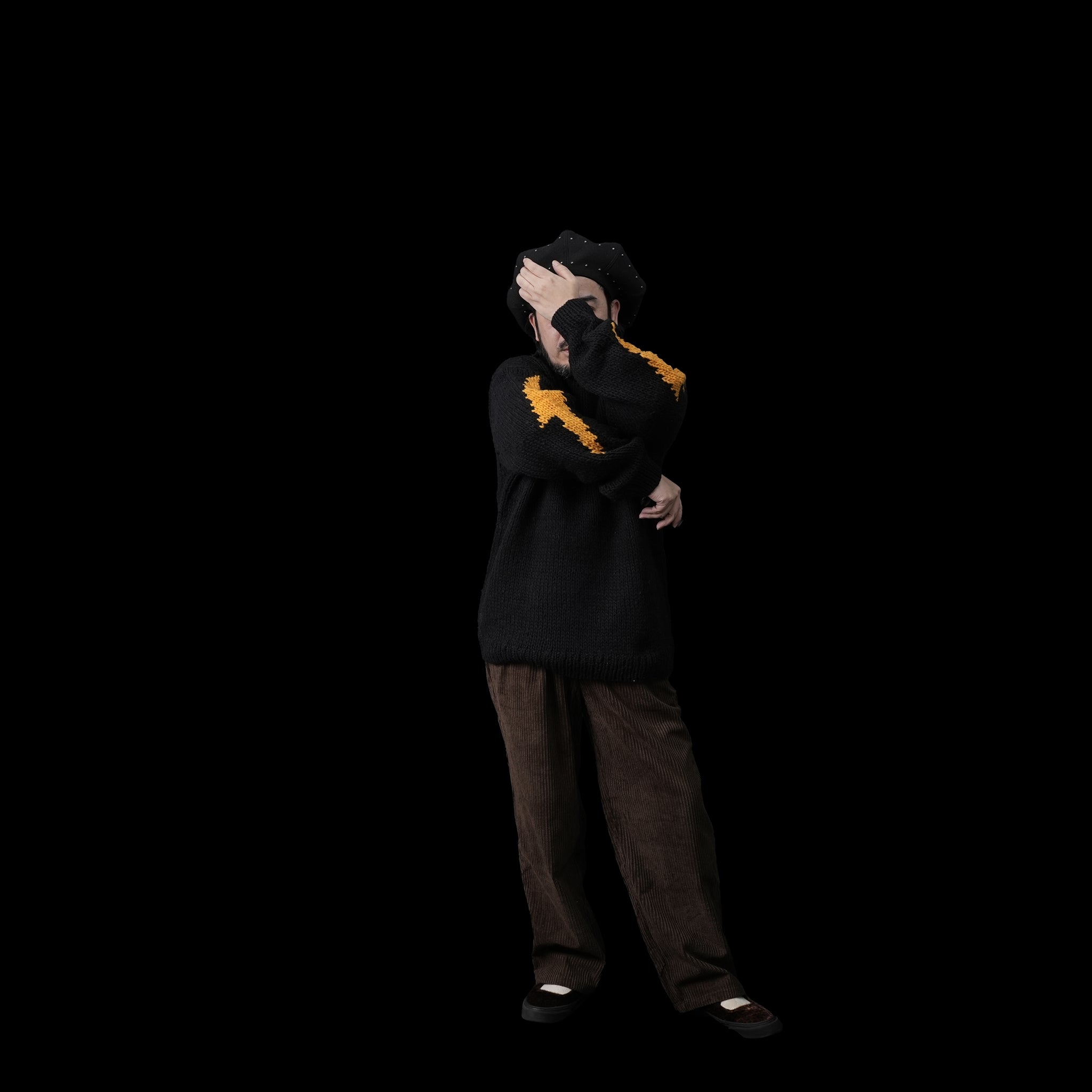 No:tl23f003a | Name:lightning hand knit crew | Color:Black【THRIFTY LOOK_スリフティールック】