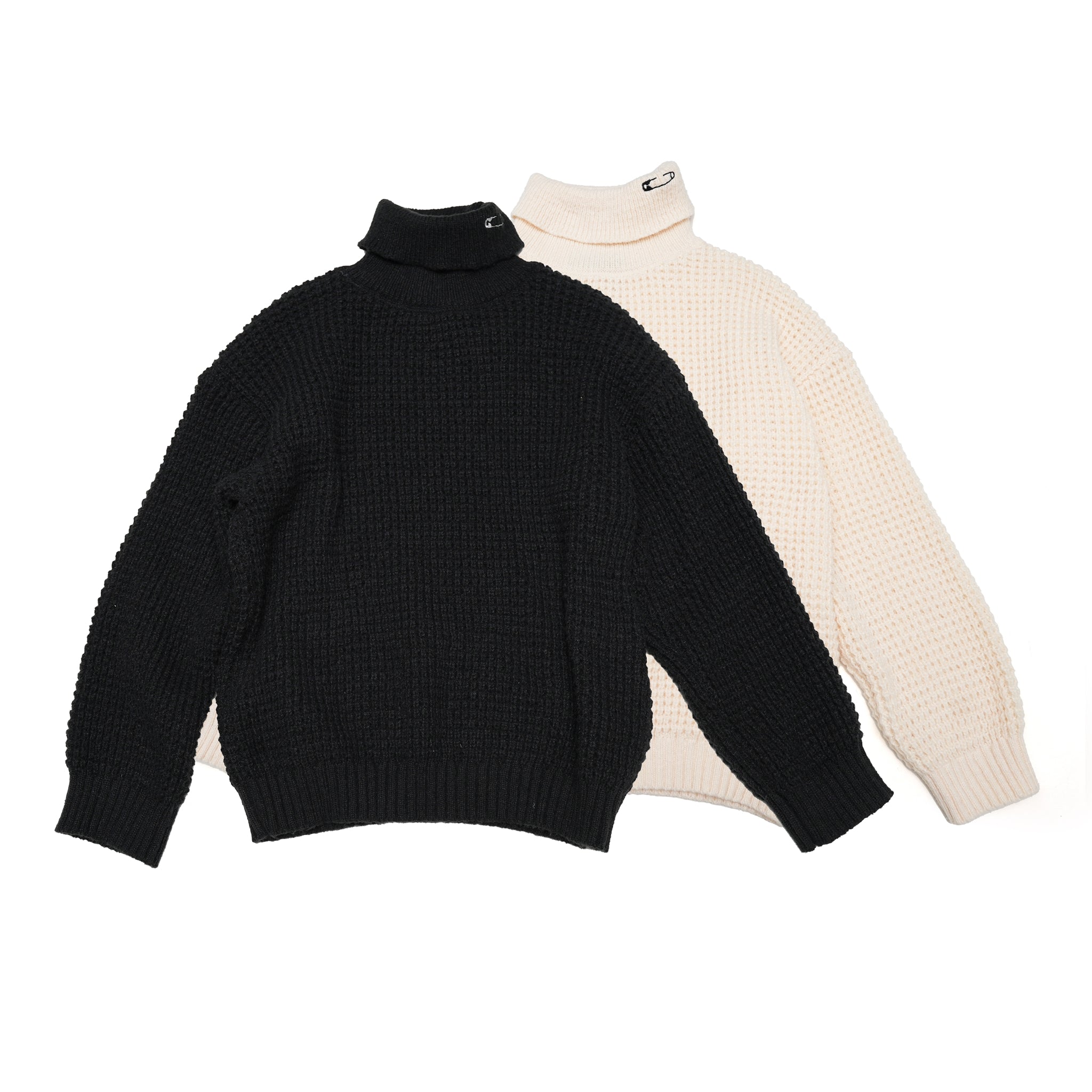 KT511 | WAFFLE ROLLNECK JUMPER | Color:Ivory/Black【ORIGINAL JOHN_オリジナルジョン】