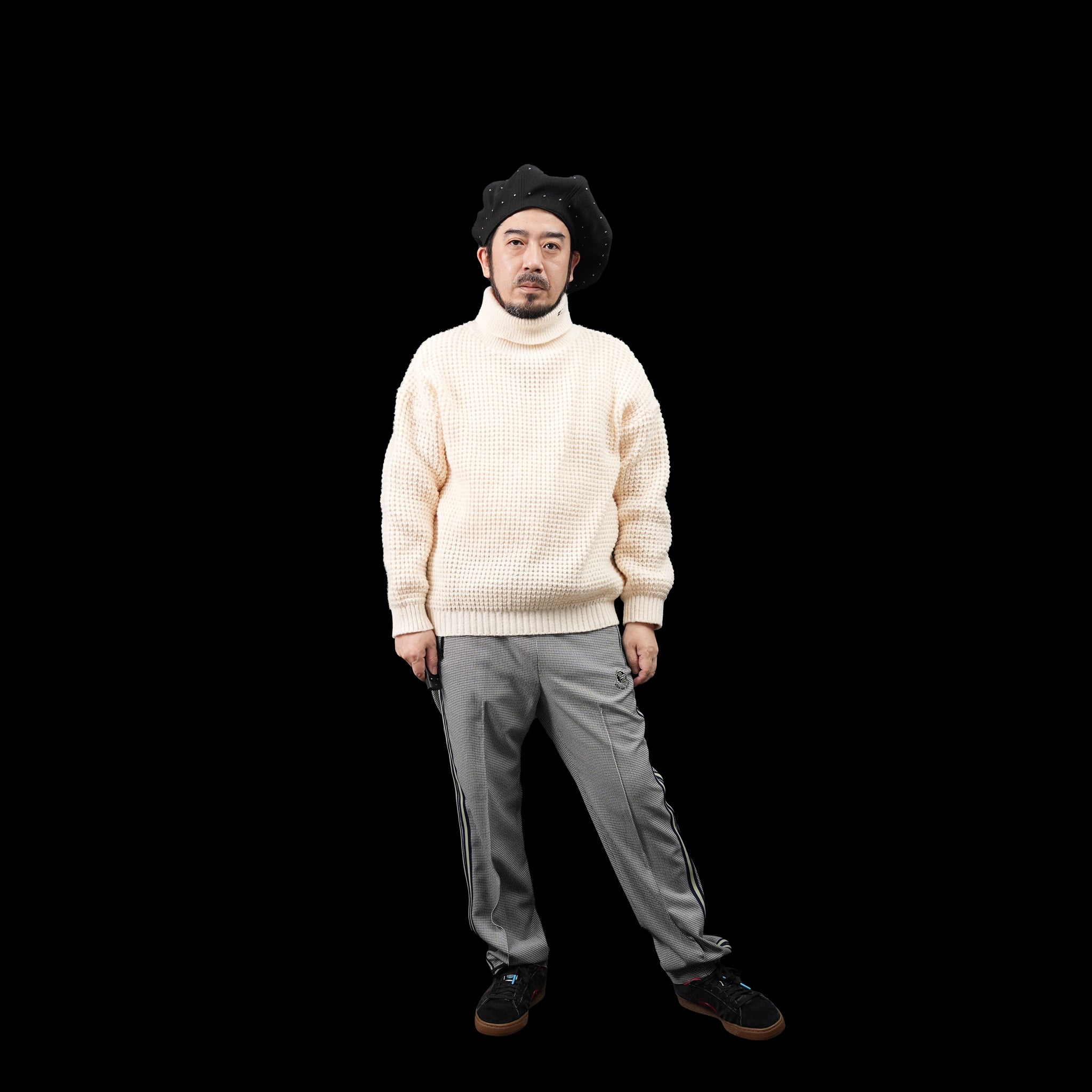 KT511 | WAFFLE ROLLNECK JUMPER | Color:Ivory/Black【ORIGINAL JOHN_オリジナルジョン】
