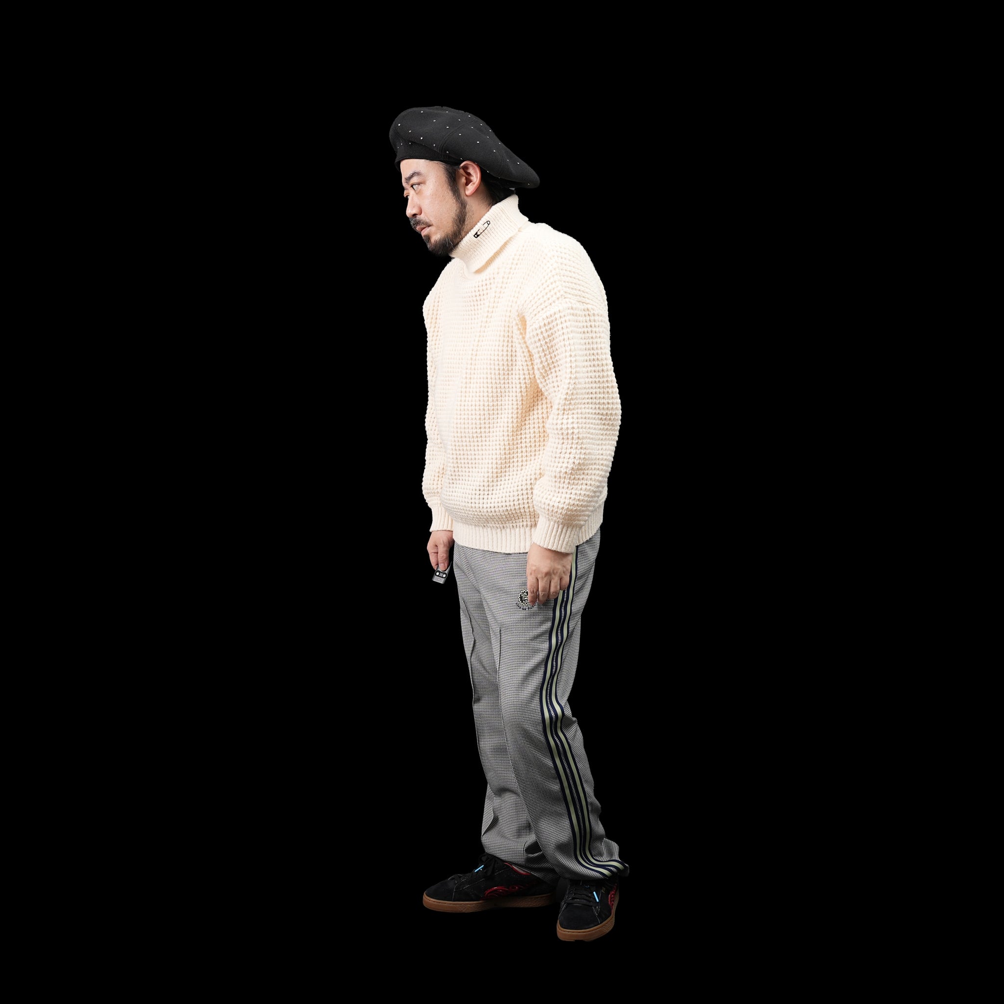 KT511 | WAFFLE ROLLNECK JUMPER | Color:Ivory/Black【ORIGINAL JOHN_オリジナルジョン】