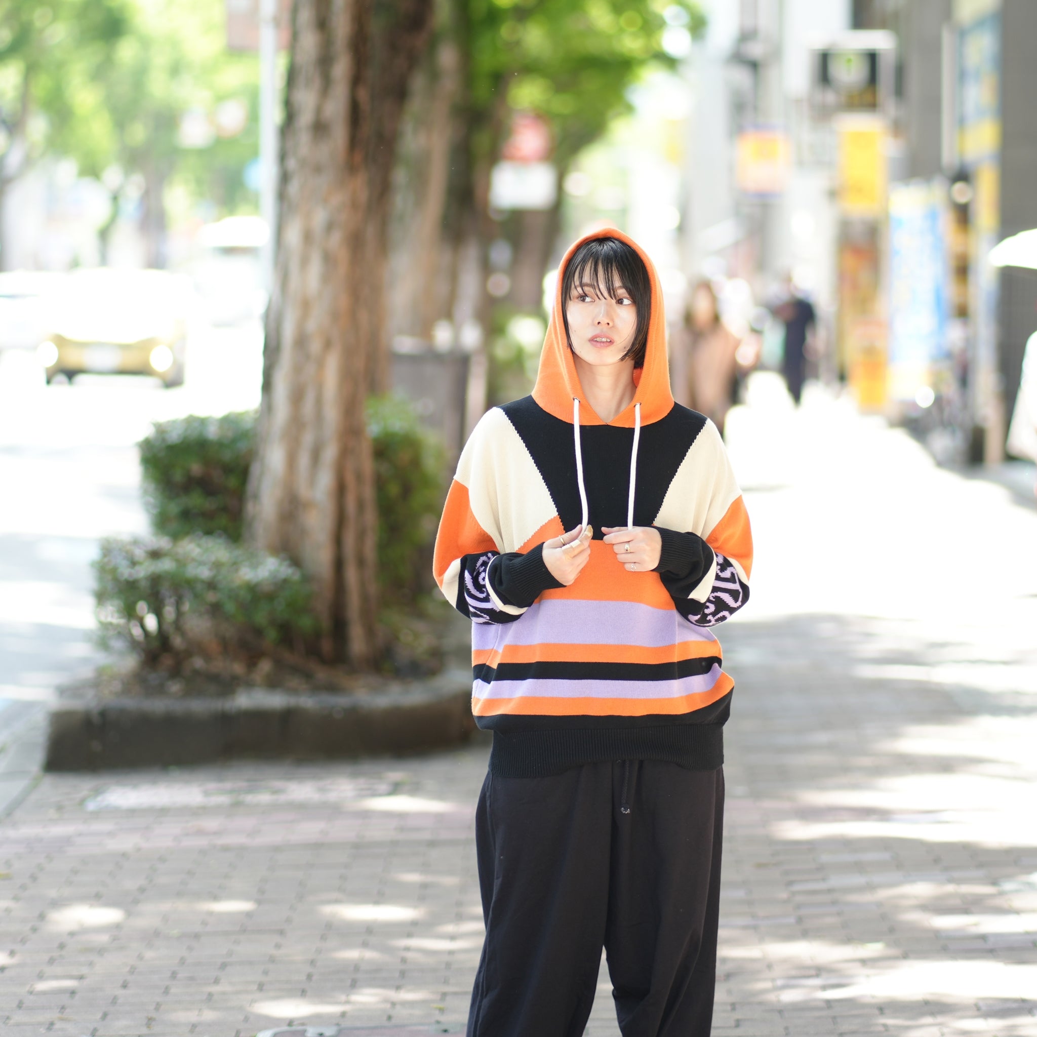 OTS REACTIVE KNIT HOODY – Geo Orange | ONE TEASPOON