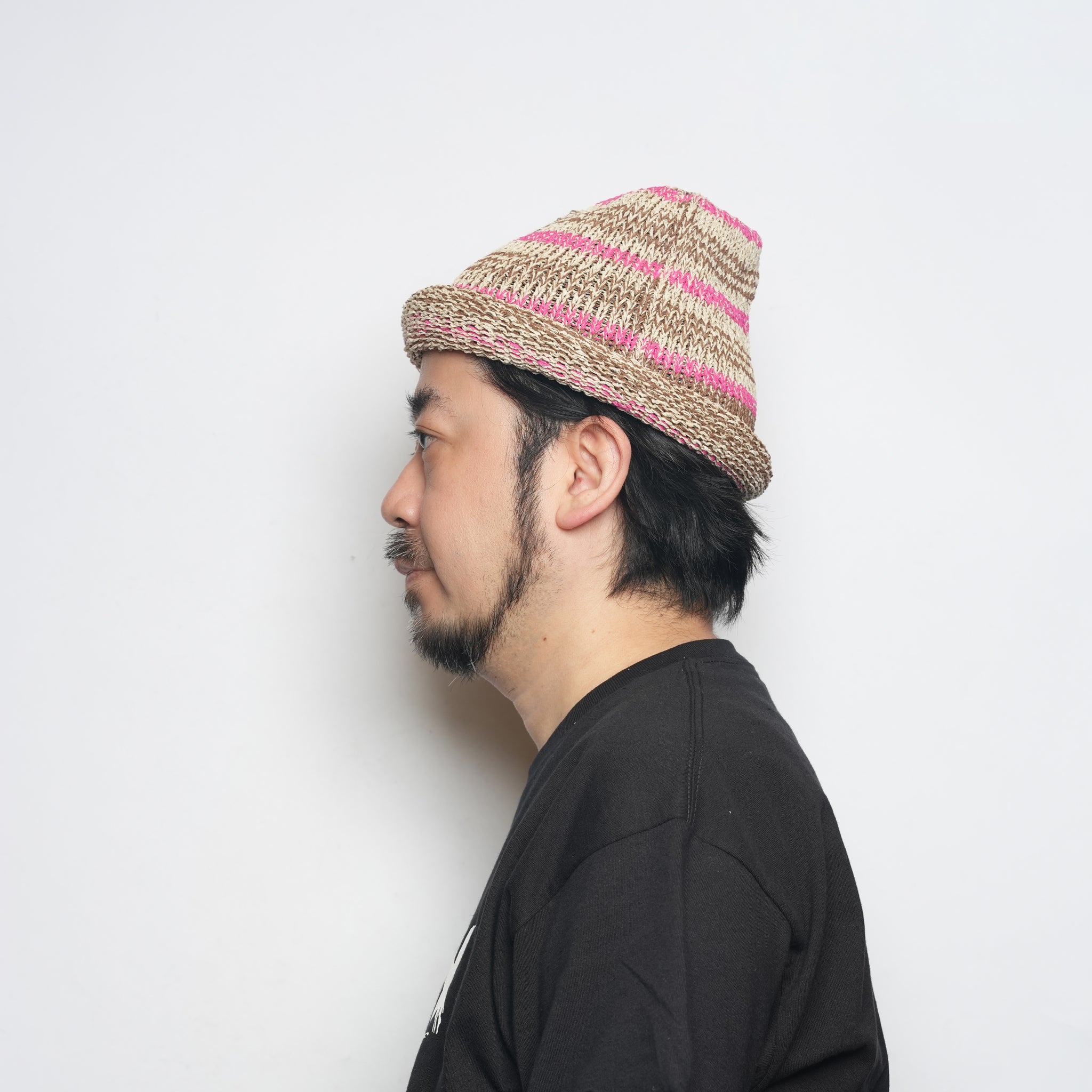 Multi Border Roll Knit Cap – Beige | INDIETRO ASSOCIATION