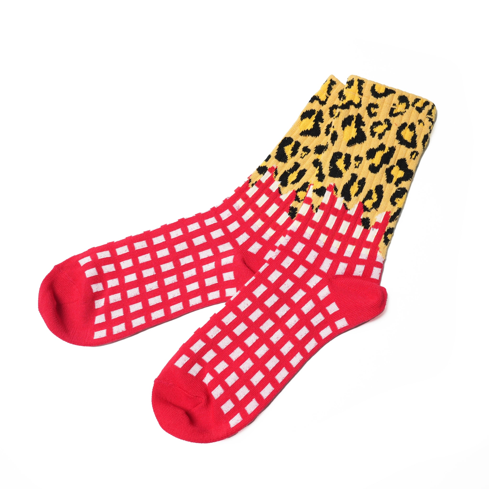 赤のヒョウ柄ソックス LEO MELT | BILLY BUDDUSKY × ADDICTION別注デザイン ネコポス対応