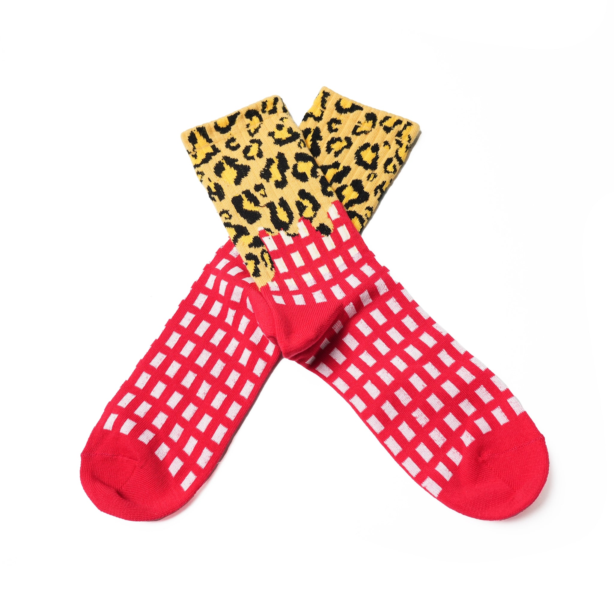 赤のヒョウ柄ソックス LEO MELT | BILLY BUDDUSKY × ADDICTION別注デザイン ネコポス対応