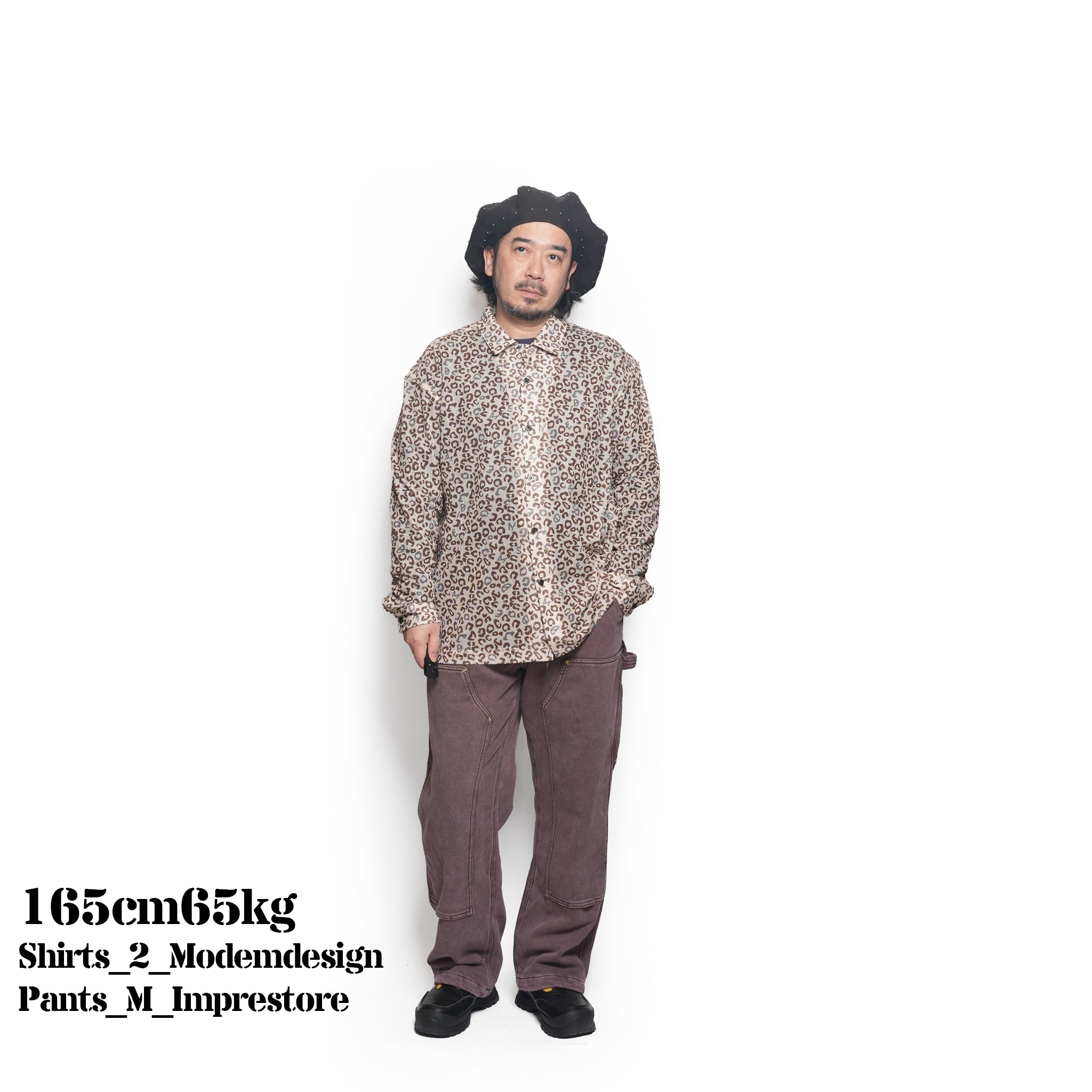 leopard print open collar mesh shirt – Beige | M-2510453_Beige | MODEM DESIGN