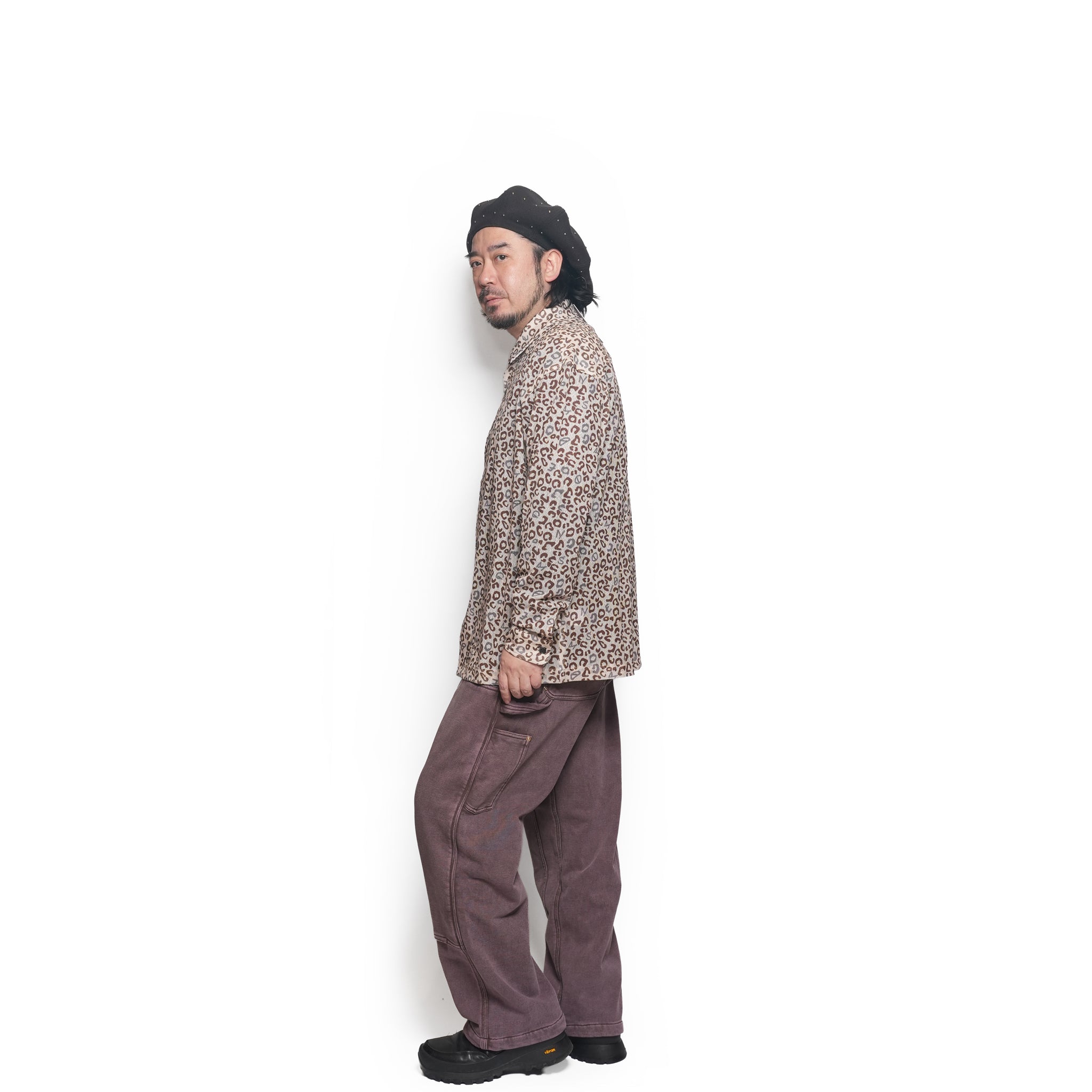 leopard print open collar mesh shirt – Beige | M-2510453_Beige | MODEM DESIGN