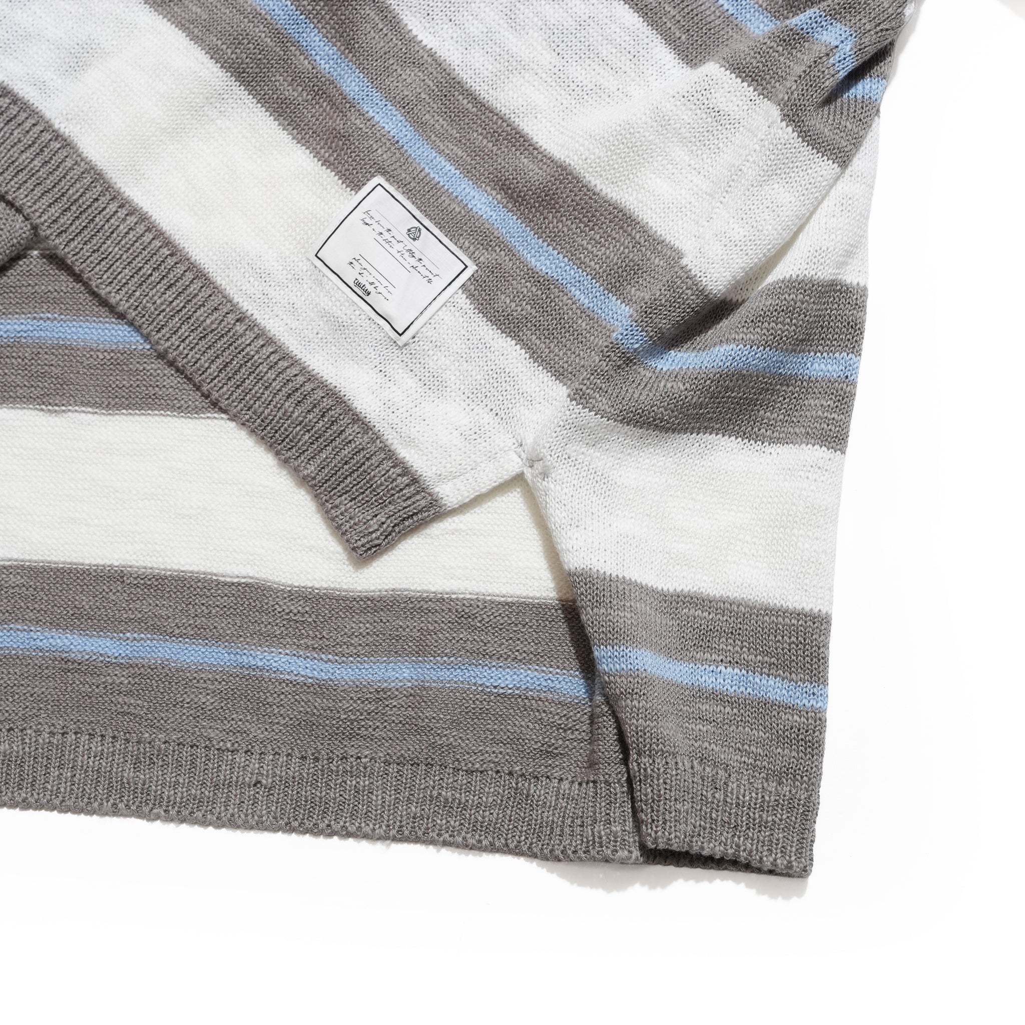 Slab knit border half zip hoodie – Gray×Sax | EFFECTEN