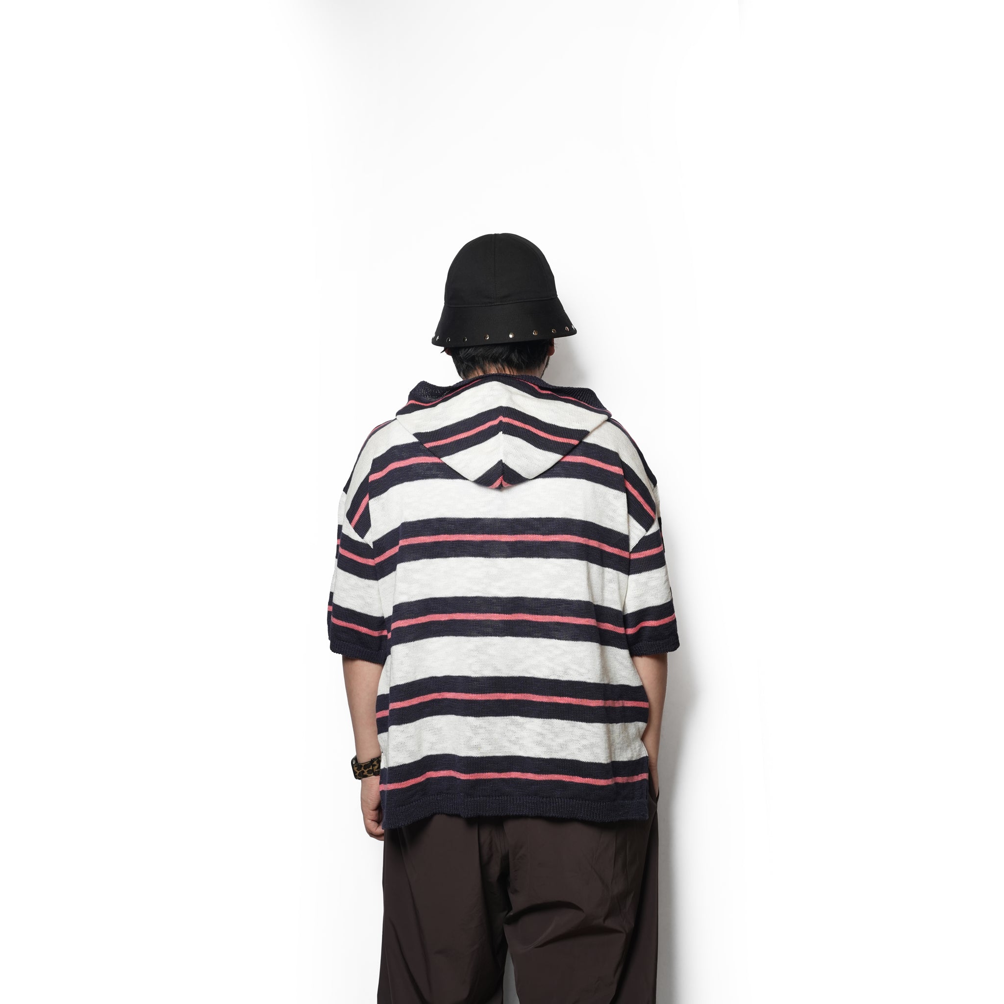 Slab knit border half zip hoodie – Navy×Pink | EFFECTEN