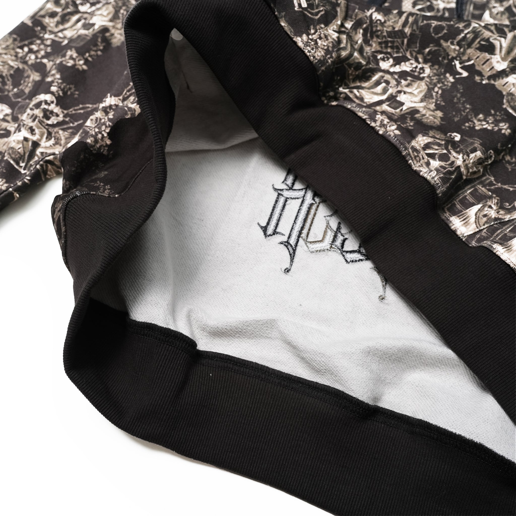 High-Poundage LOVER Vintage Ladies Figure Overlay Embroidered Hooded Top - Gum Roll Black | Color:Black | Size:S/M【(A)CRYPSIS®】【SEIVSON_セイヴソン】【archive】